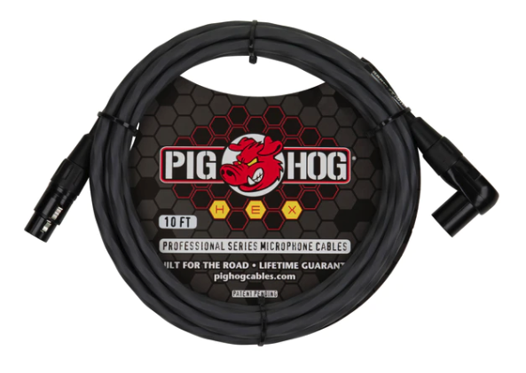 Pig Hog Hex Series Mic Cable, 10ft Right Angle - Grey
