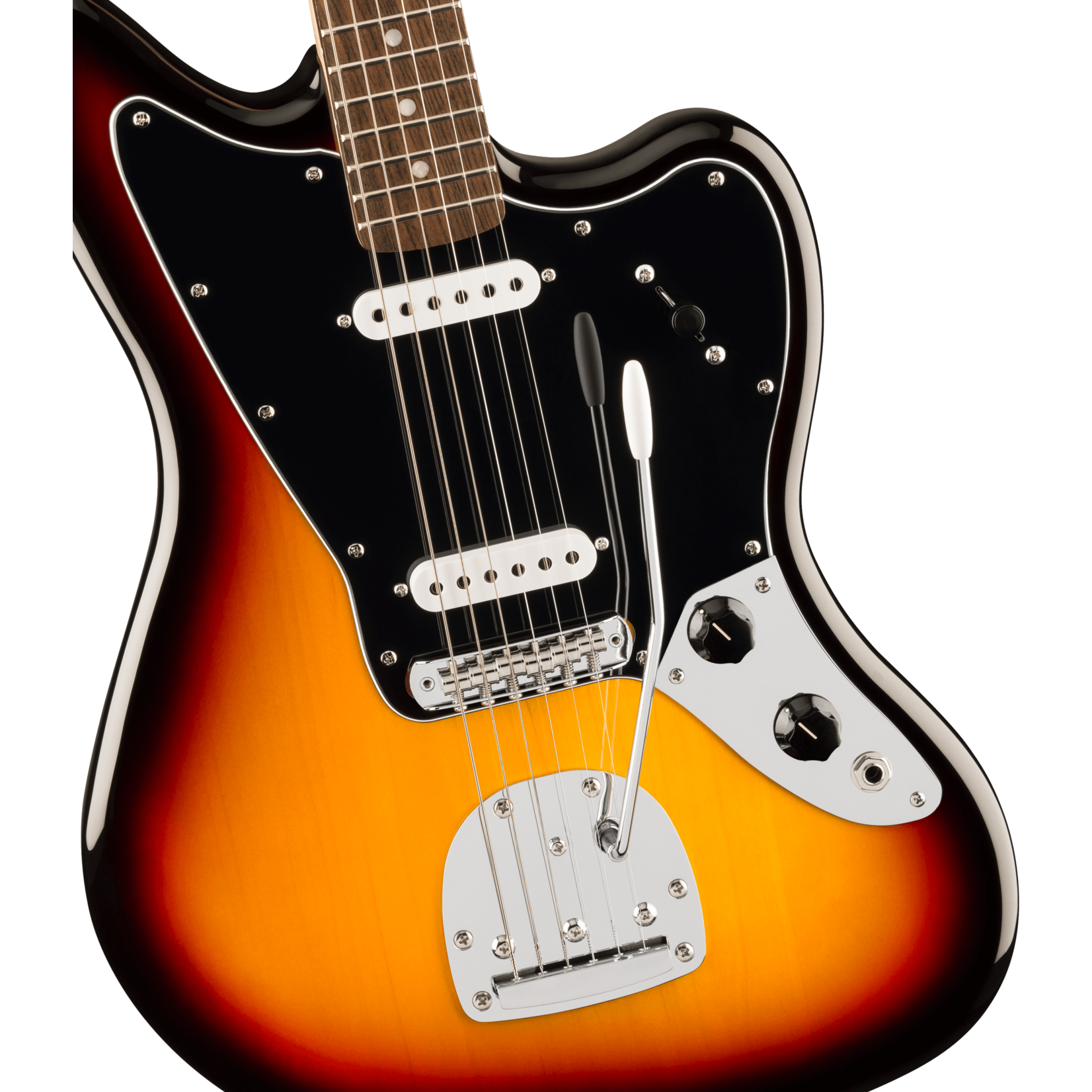 Squier Affinity Series Jaguar®, Laurel Fingerboard, Black Pickguard - 3-Color Sunburst