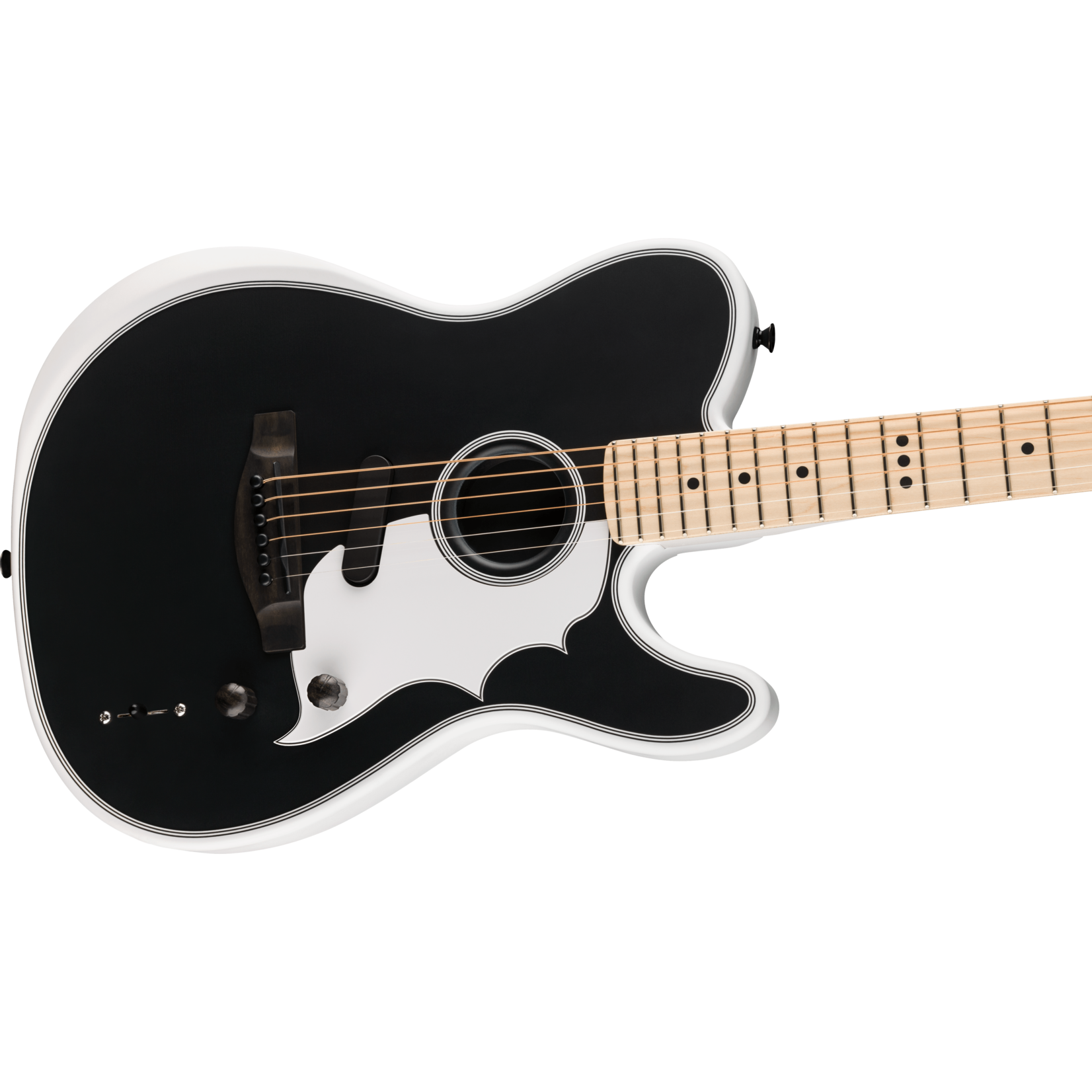 Fender Jack White Triplesonic Acoustasonic Telecaster w/Case, Maple Fingerboard, White Pickguard - Satin Arctic White with Black Top