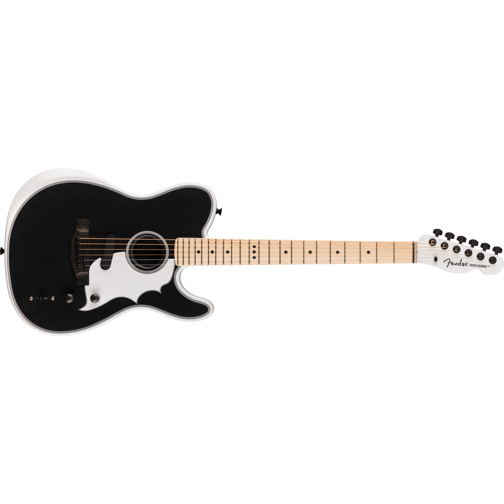 Fender Jack White Triplesonic Acoustasonic Telecaster w/Case, Maple Fingerboard, White Pickguard - Satin Arctic White with Black Top