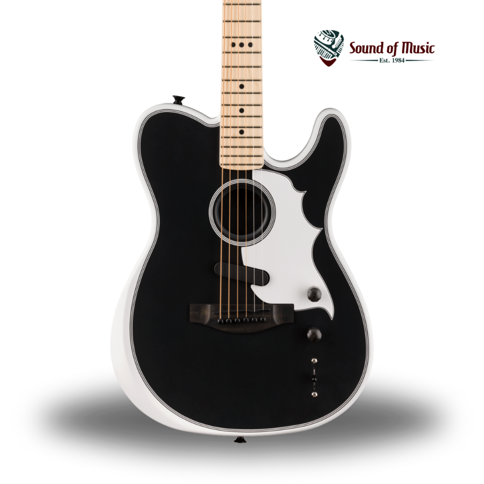 Fender Jack White Triplesonic Acoustasonic Telecaster w/Case, Maple Fingerboard, White Pickguard - Satin Arctic White with Black Top