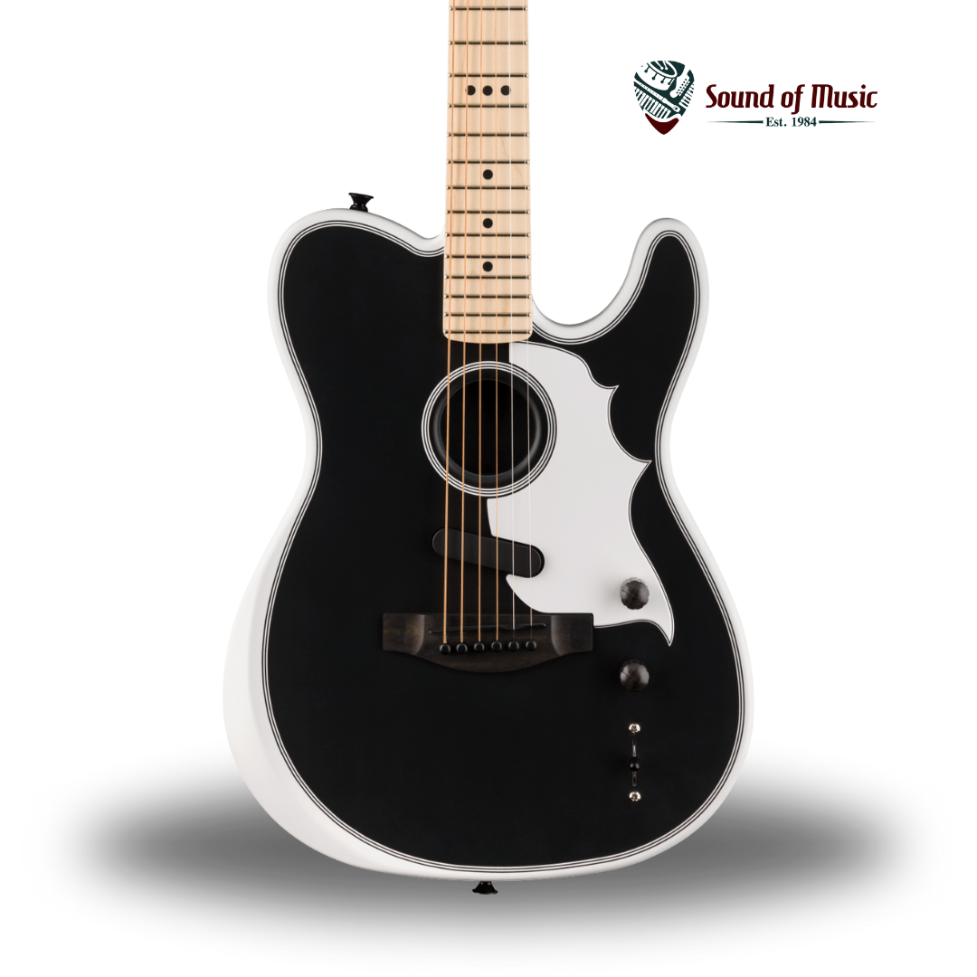 Fender Jack White Triplesonic Acoustasonic Telecaster w/Case, Maple Fingerboard, White Pickguard - Satin Arctic White with Black Top