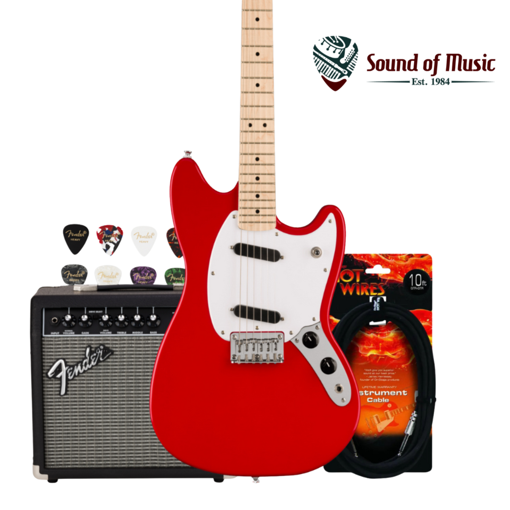 Squier Sonic Mustang Package W/Amp, Cable & Picks - Torino Red