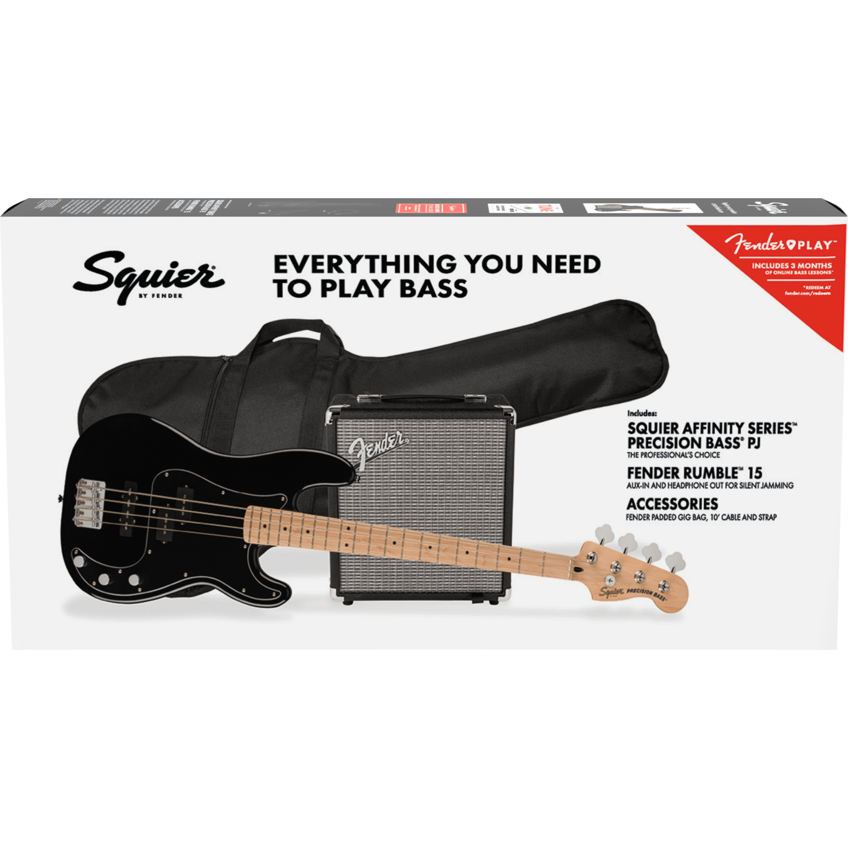 Squier Affinity Series Precision Bass PJ Pack W/Gig Bag & Amp - Black