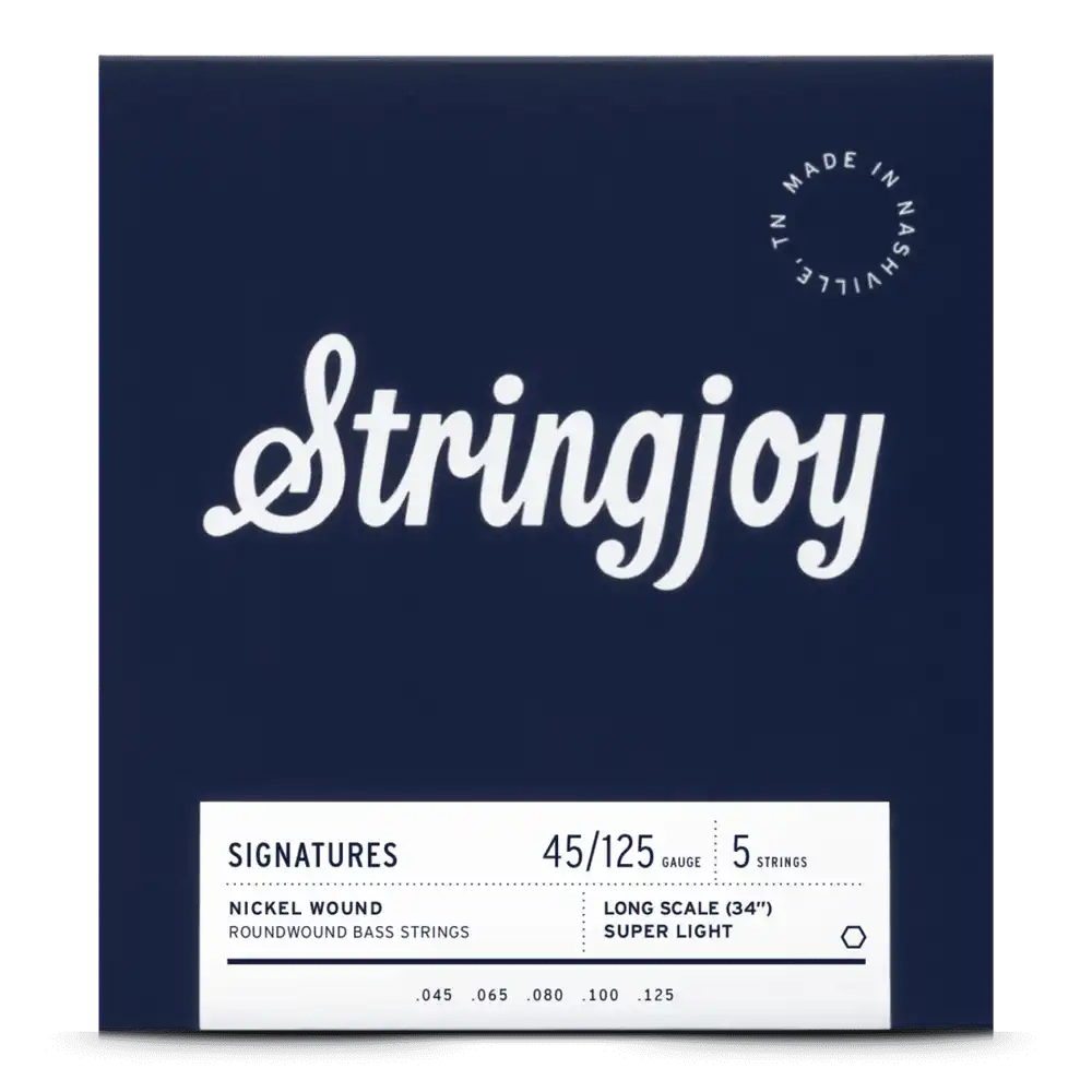 Stringjoy Super Light Gauge (45-125) 5 String Long Scale Nickel Wound Bass Guitar Strings