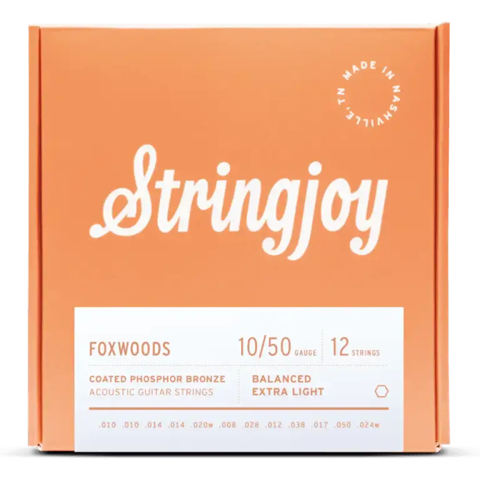 Stringjoy 10-50 12-String Extra Light Gauge Foxwoods - Coated Phosphor Bronze Acoustic Guitar Strings