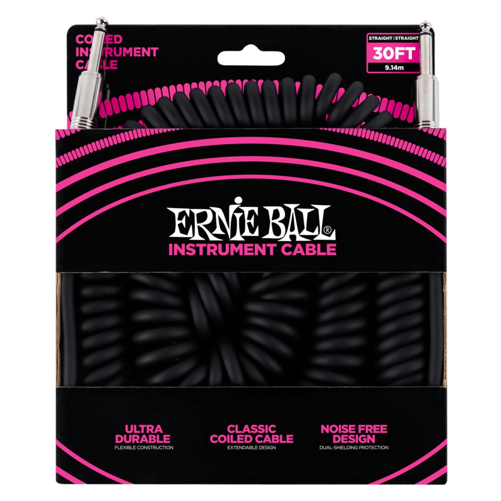 Ernie Ball Coiled Instrument Cable Straight/Straight 30ft - Black