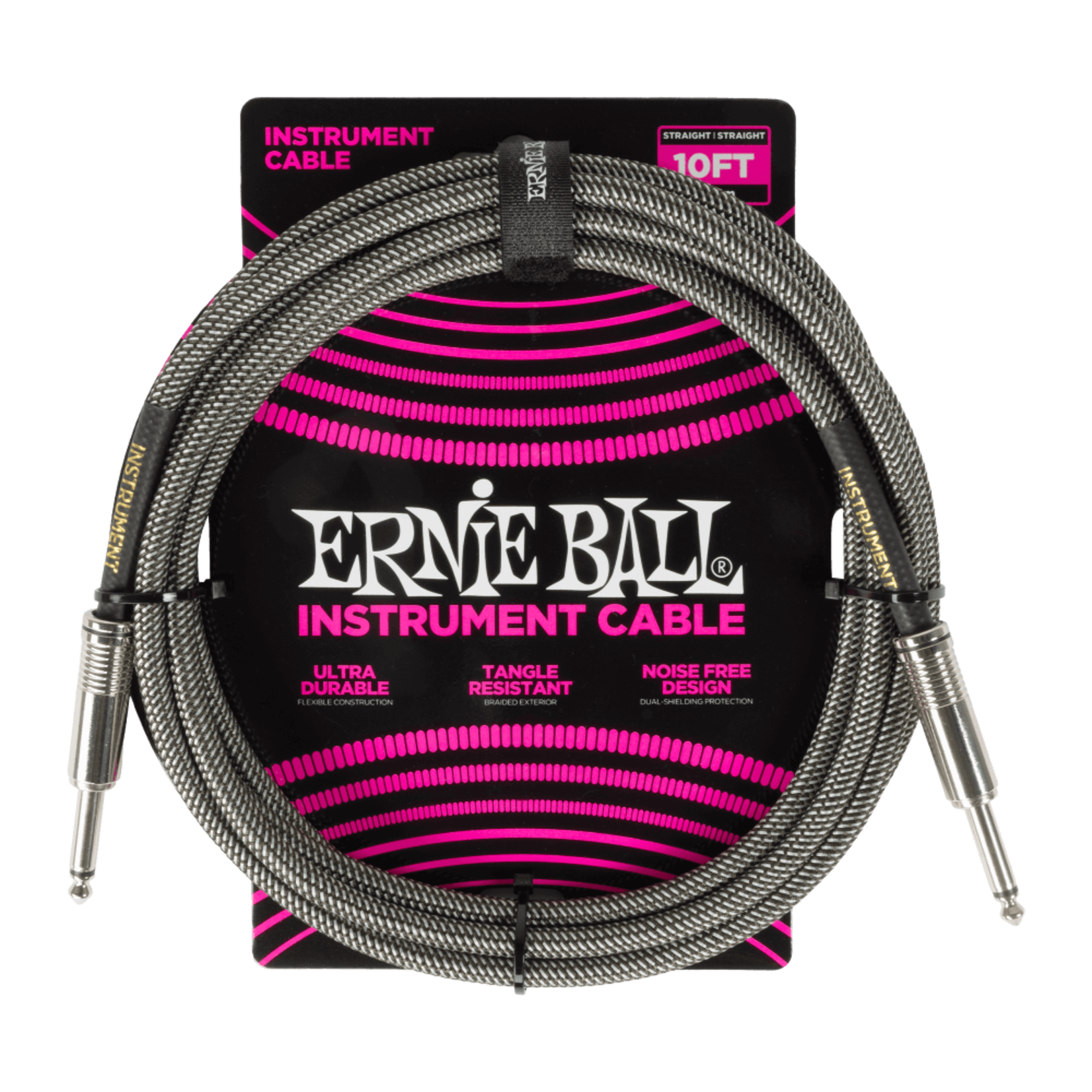 Ernie Ball Braided Instrument Cable Straight/Straight 10ft - Silver Fox
