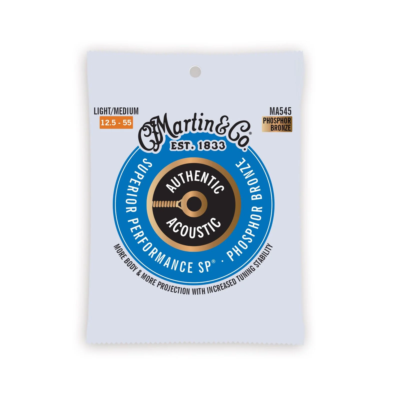 Martin Authentic Acoustic SP Light/Medium Guitar Strings Phosphor Bronze - 12.5-55