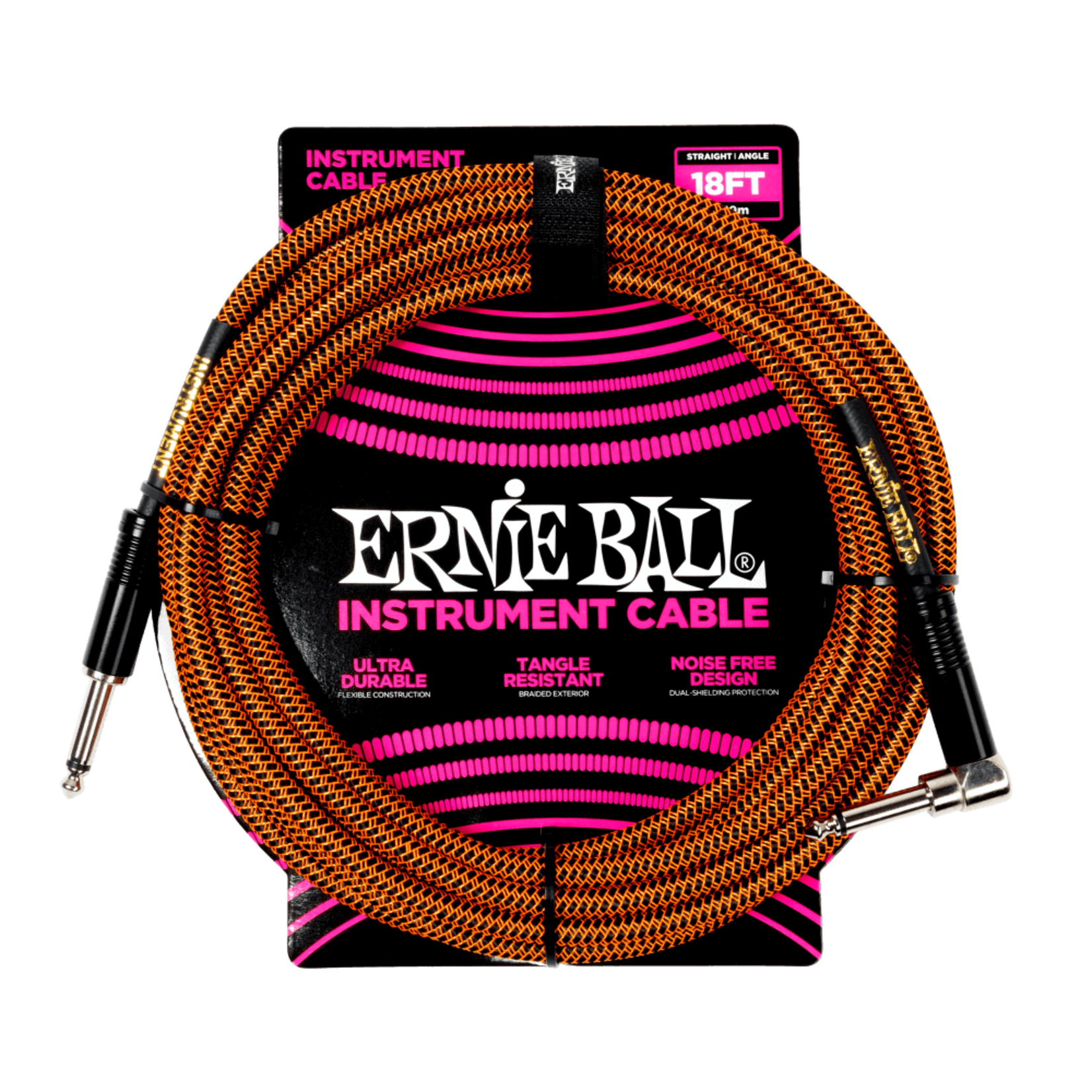 Ernie Ball Braided Instrument Cable Straight/Angle 18ft - Pumpkin Pie