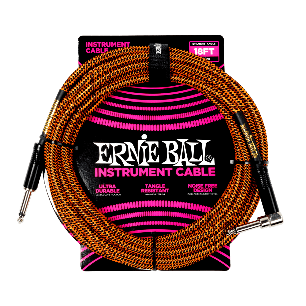 Ernie Ball Braided Instrument Cable Straight/Angle 18ft - Pumpkin Pie