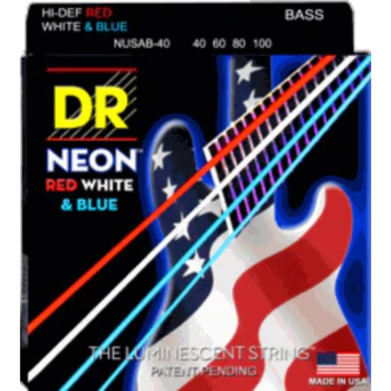 DR Strings NUSAB-45 K3 Neon USA Flag Red White & Blue Coated Electric Bass Strings (45-105)