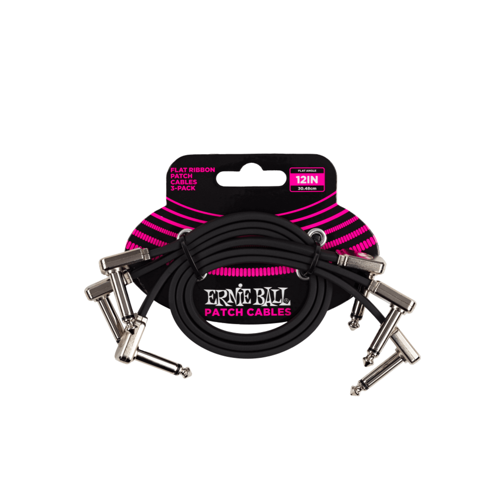Ernie Ball Flat Ribbon Patch Cable 12in - Black - 3 Pack