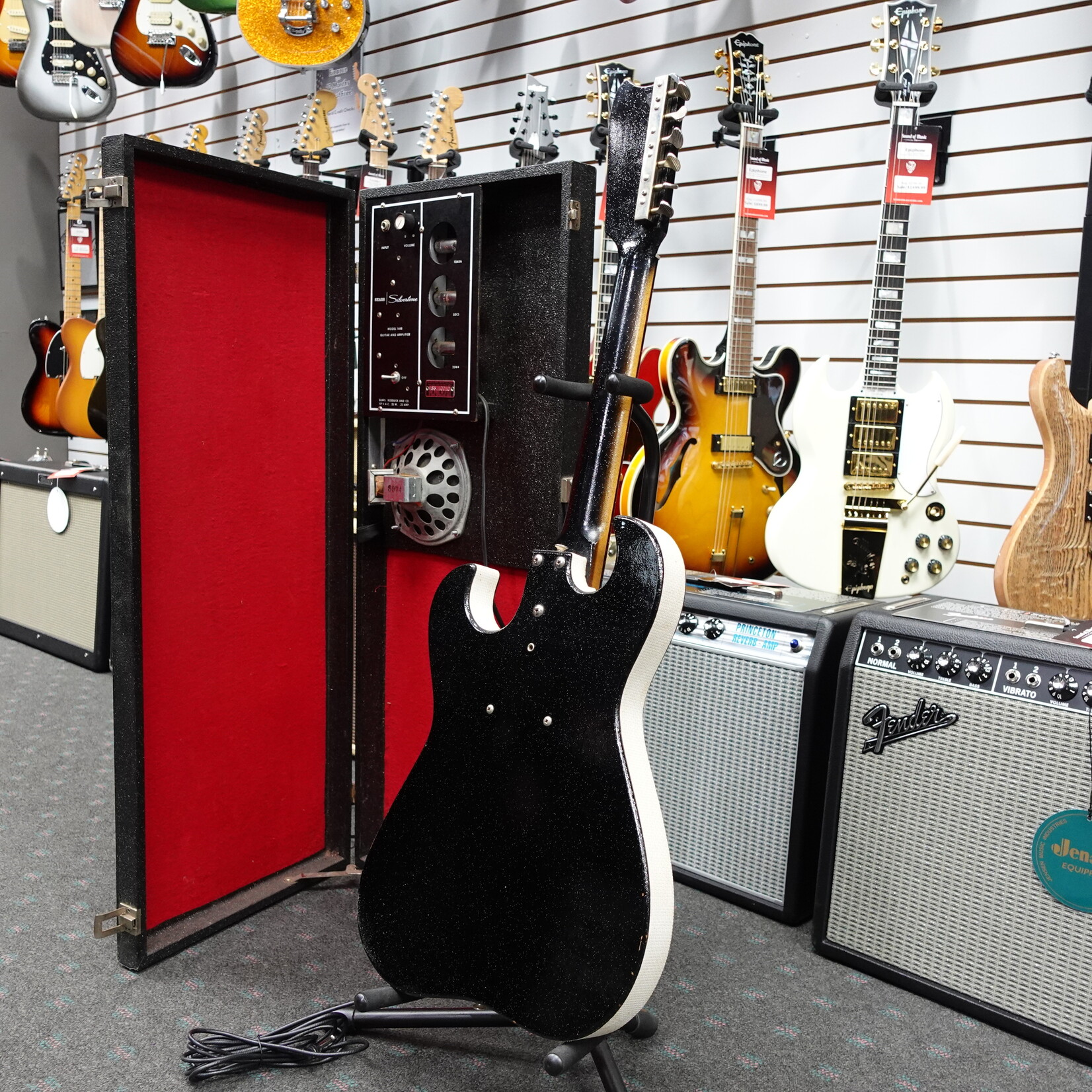 Vintage Silvertone 1448 Guitar and Amp Case - Black Sparkle (Used Circa 1960's)