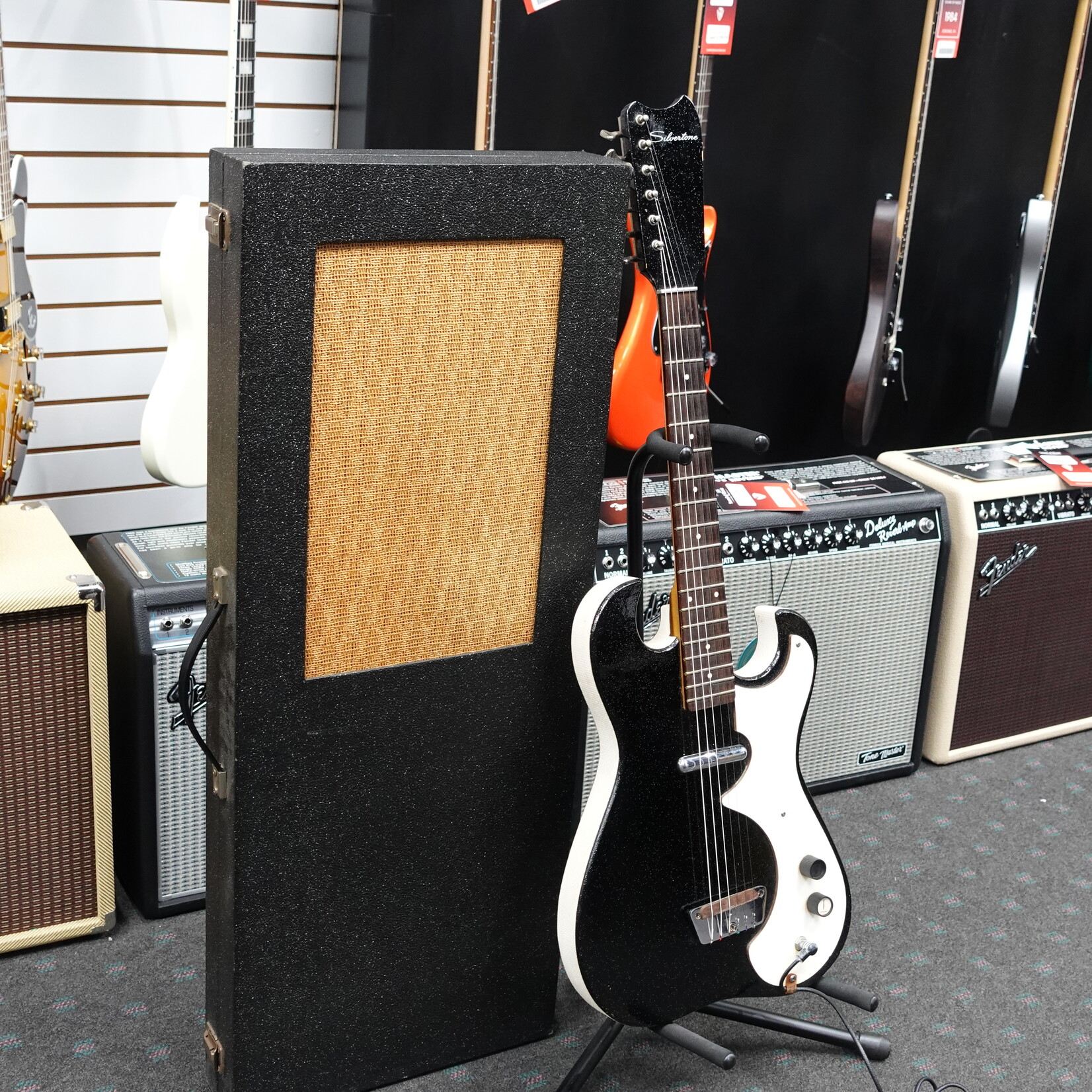 Vintage Silvertone 1448 Guitar and Amp Case - Black Sparkle (Used Circa 1960's)