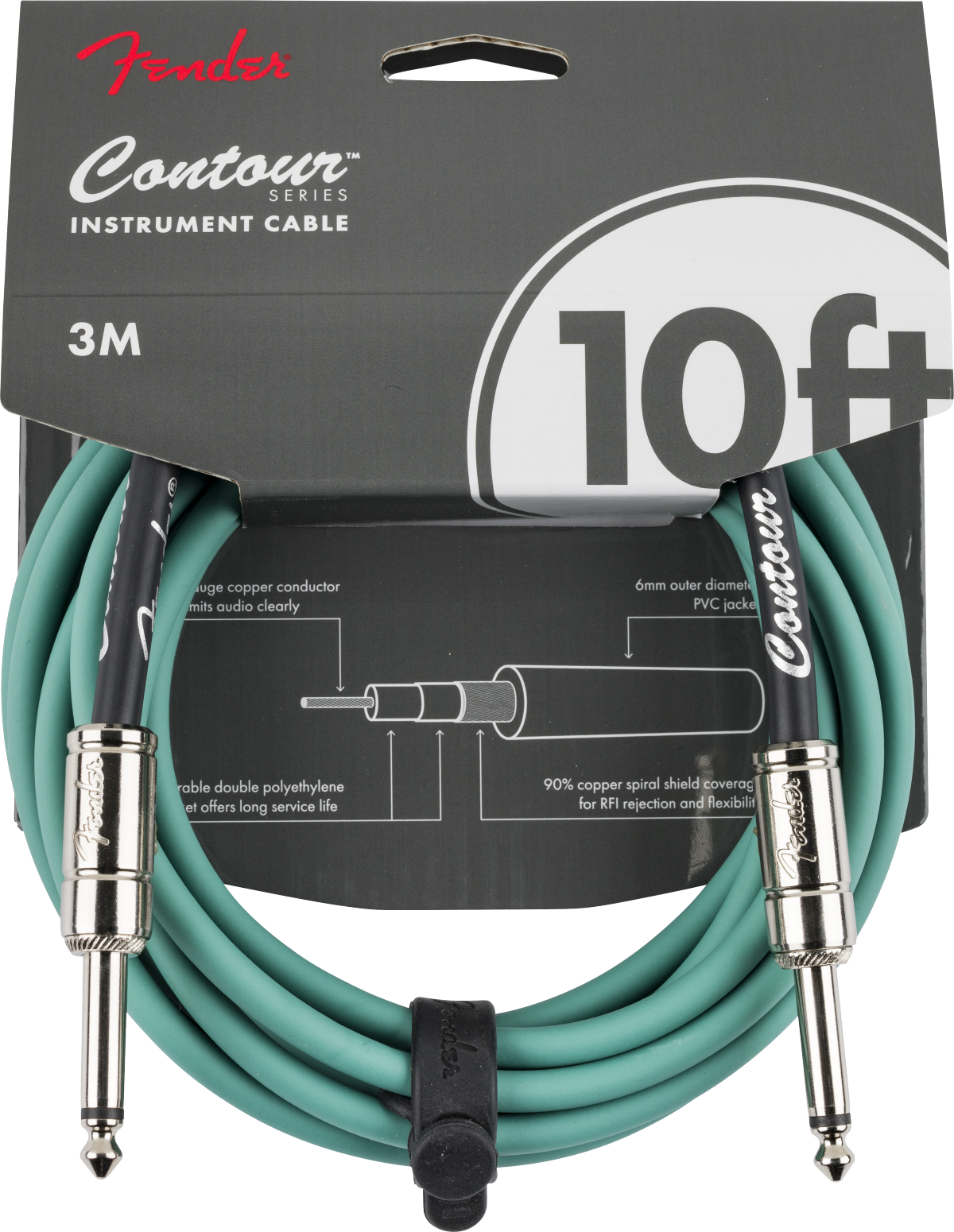 Fender Contour Instrument Cable - Sherwood Green, 10'