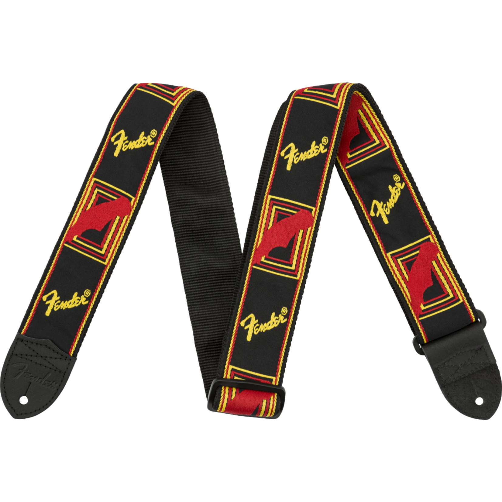 Fender Monogrammed Strap, Black/Yellow/Red, 2"