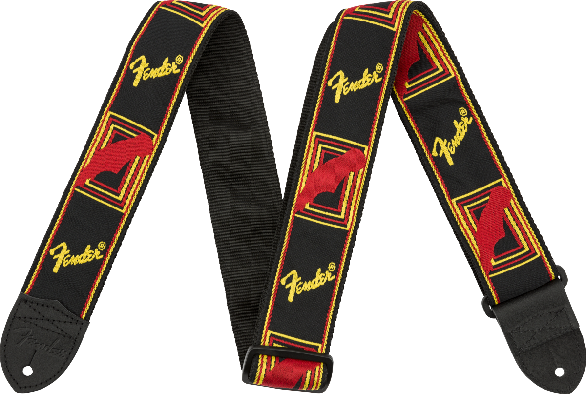 Fender Monogrammed Strap, Black/Yellow/Red, 2"
