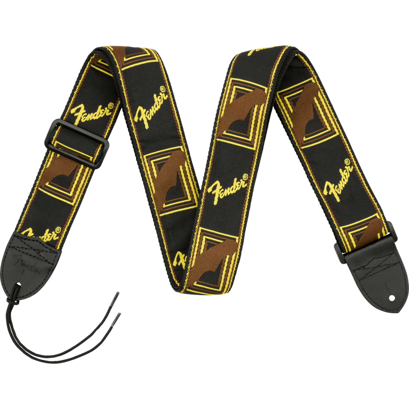 Fender Monogrammed Strap, Black/Yellow/Brown, 2"