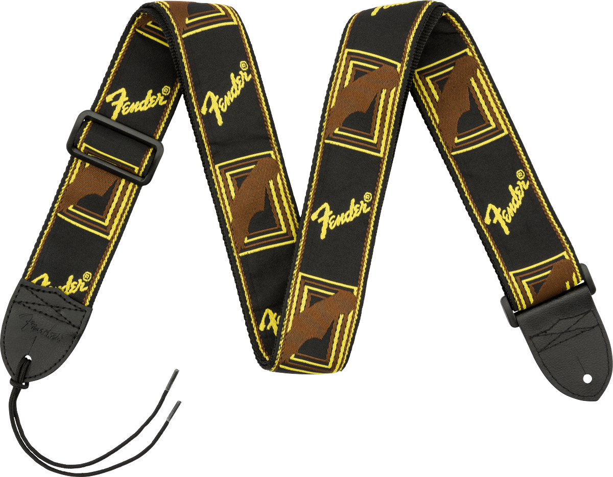 Fender Monogrammed Strap, Black/Yellow/Brown, 2"
