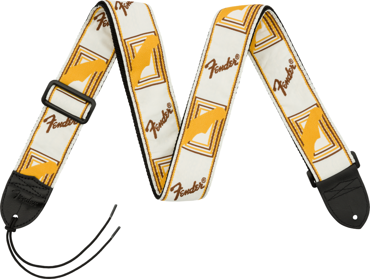 Fender Monogrammed Strap, White/Brown/Yellow, 2"