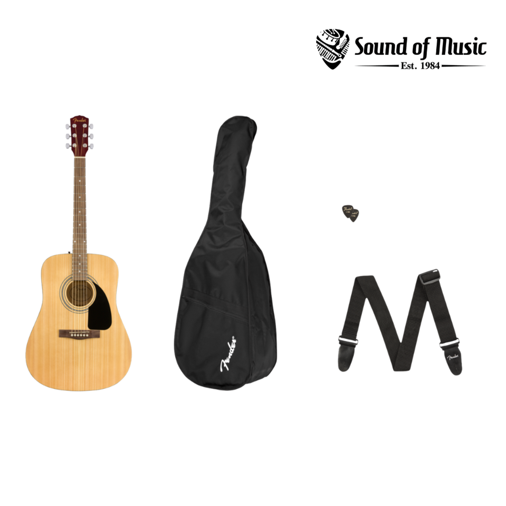 Fender FA-115 Dreadnought Acoustic Guitar Package w/ Bag, Strap, Picks, Strings and 3-Months of Fender Play - Natural