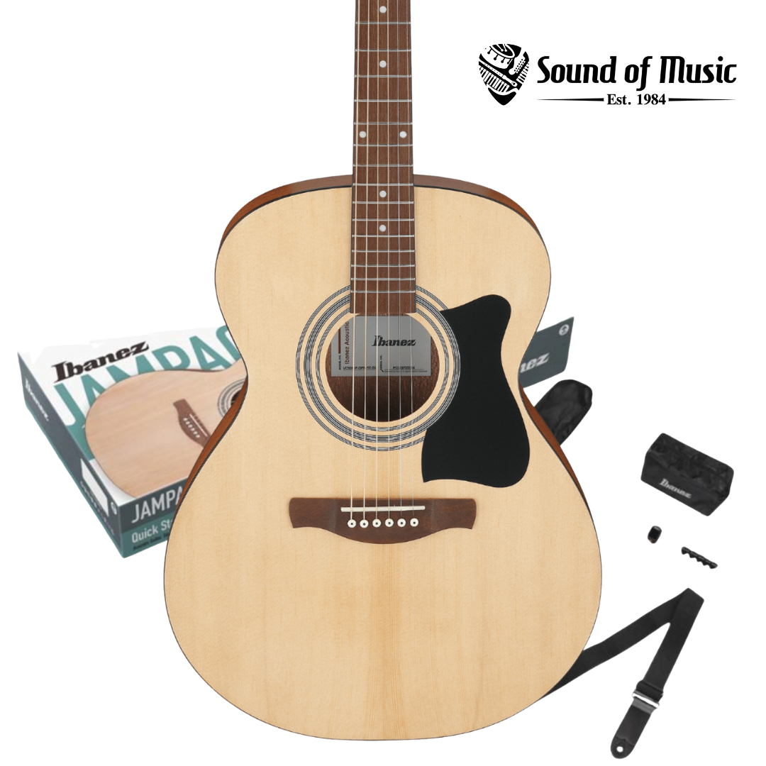 IBANEZ Ibanez IJV JamPack Grand Concert Acoustic Guitar Pack W/Gig Bag, Tuner, Strap, and Picks - Open Pore Natural