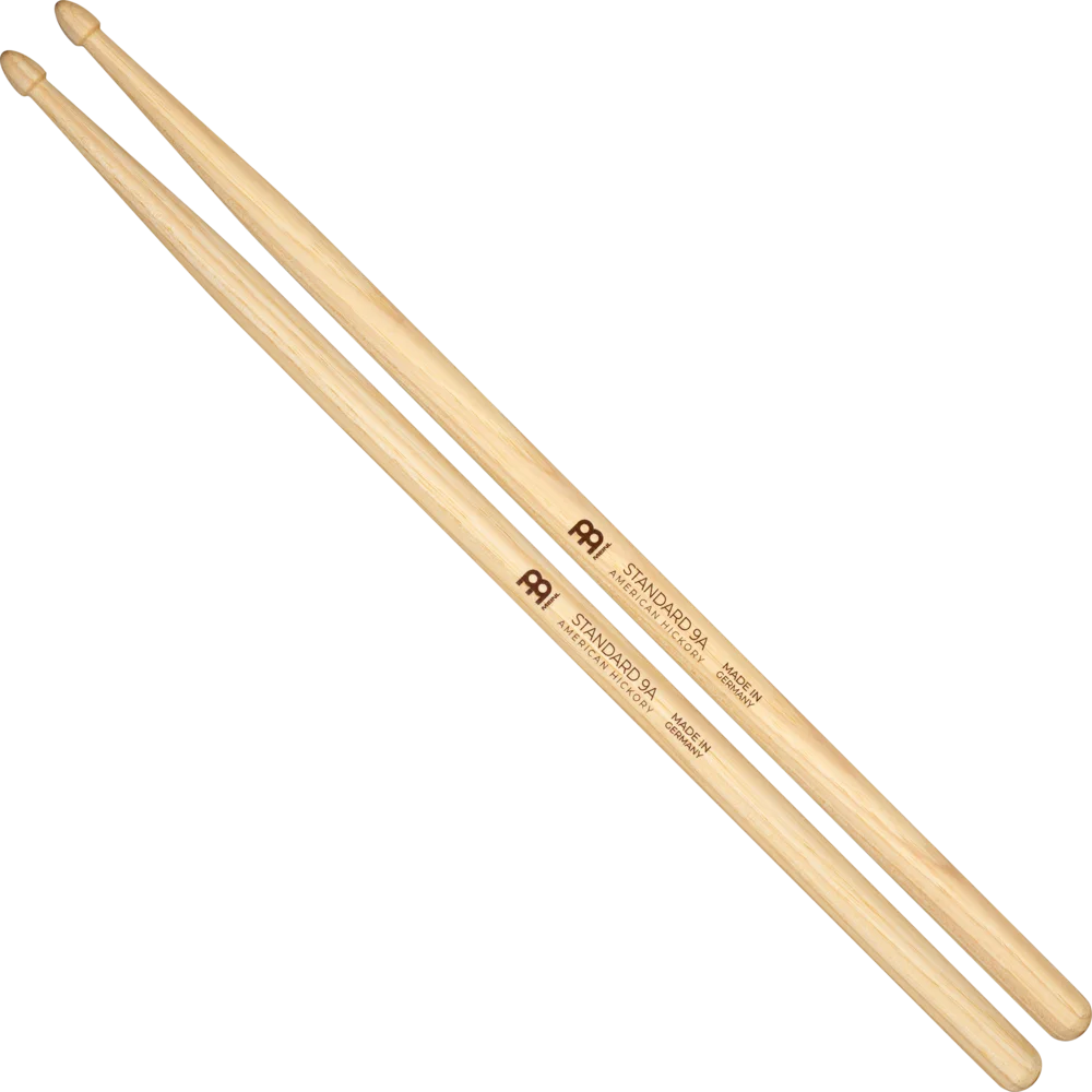 Meinl Standard 9A Drumstick, Hickory, Medium, Acorn Tip, Pair