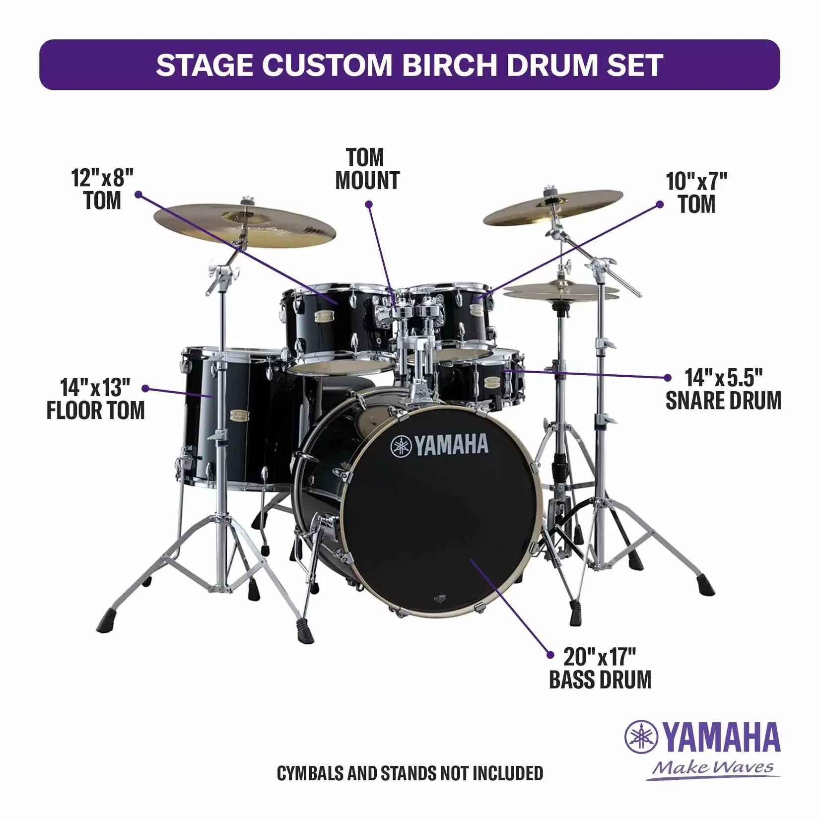 Yamaha SBP0F4H Stage Custom Hip 4-Piece Shell Pack - Raven Black
