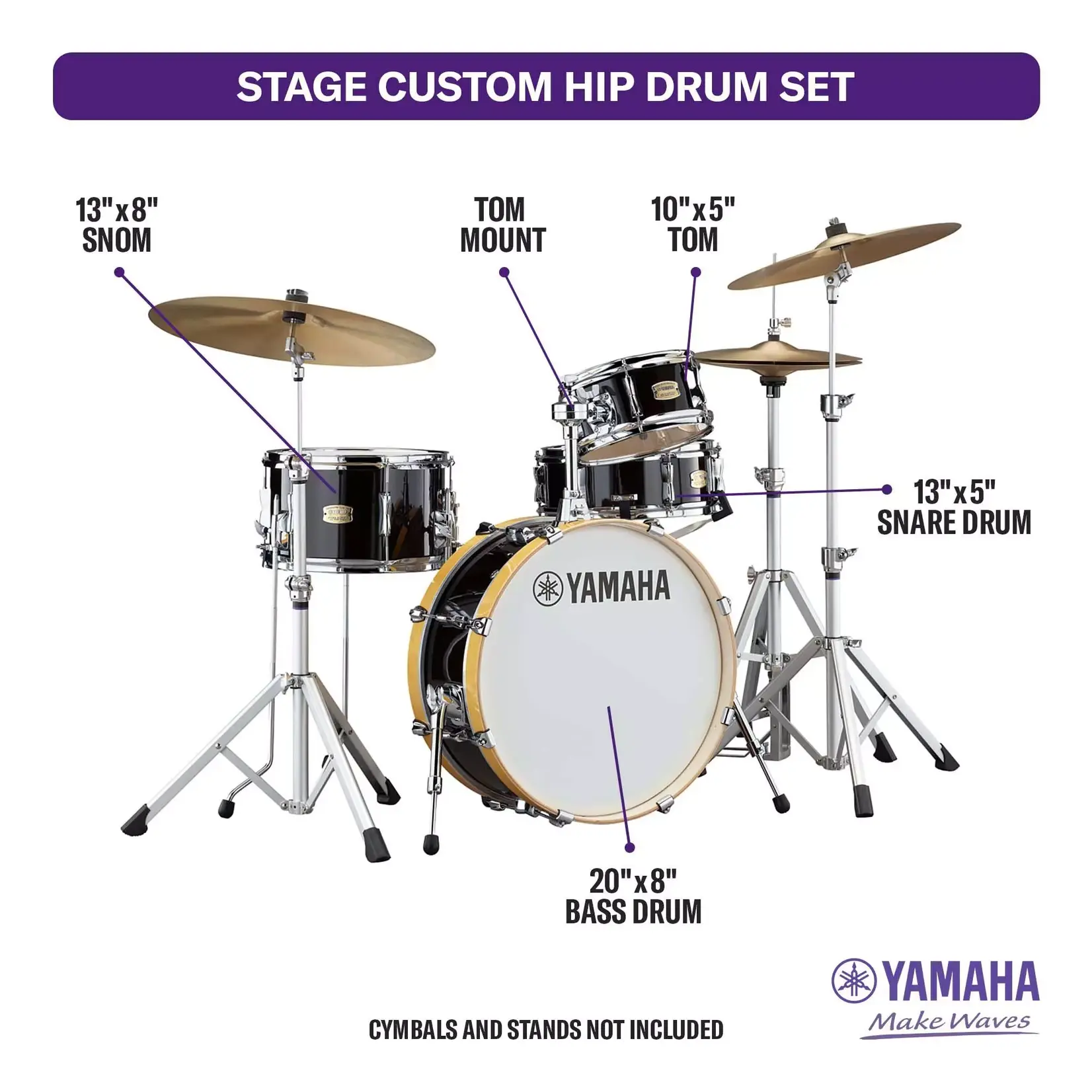 Yamaha SBP0F4H Stage Custom Hip 4-Piece Shell Pack - Raven Black