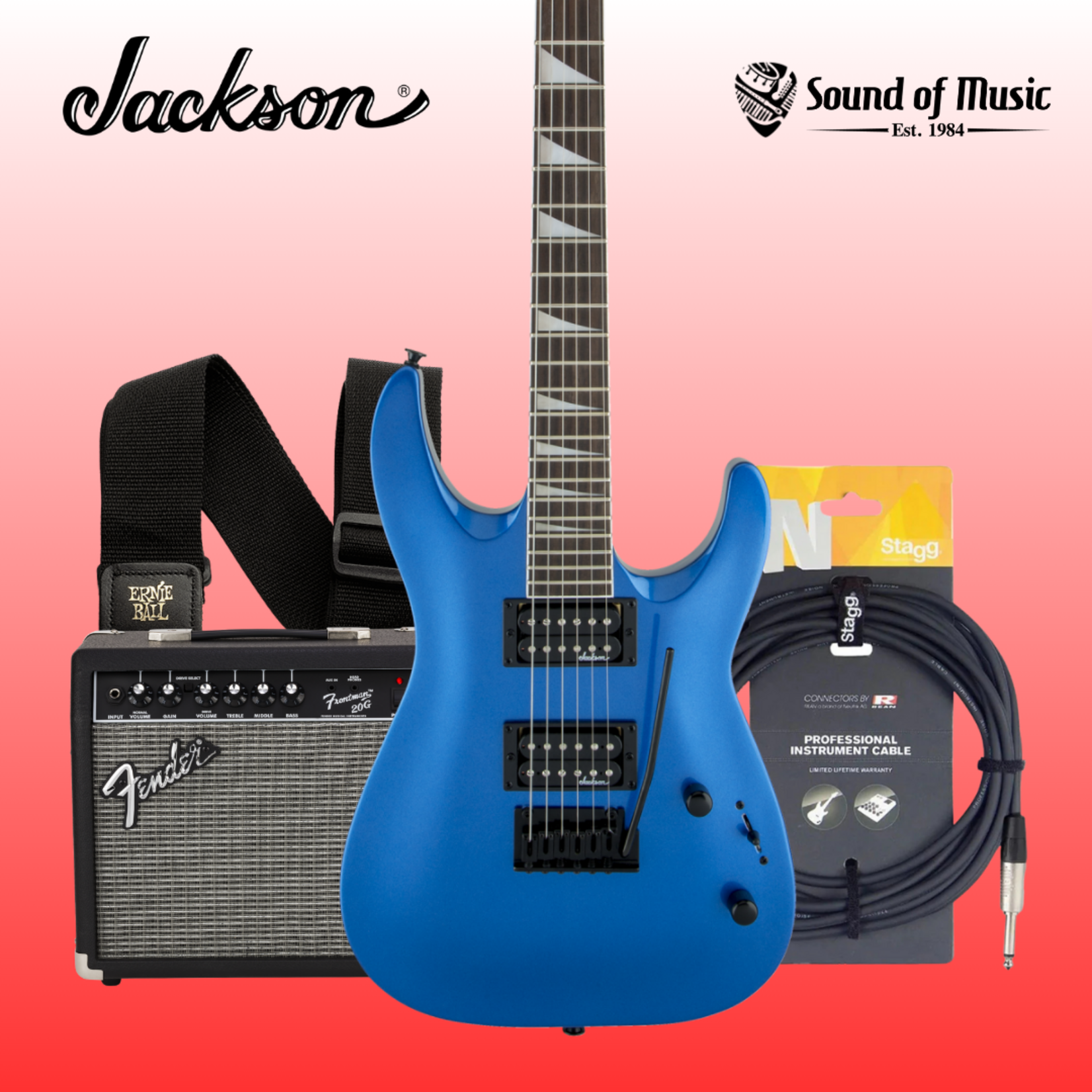 Jackson JS22 DKA Bundle W/ Amp, Cable, Strap - Metallic Blue