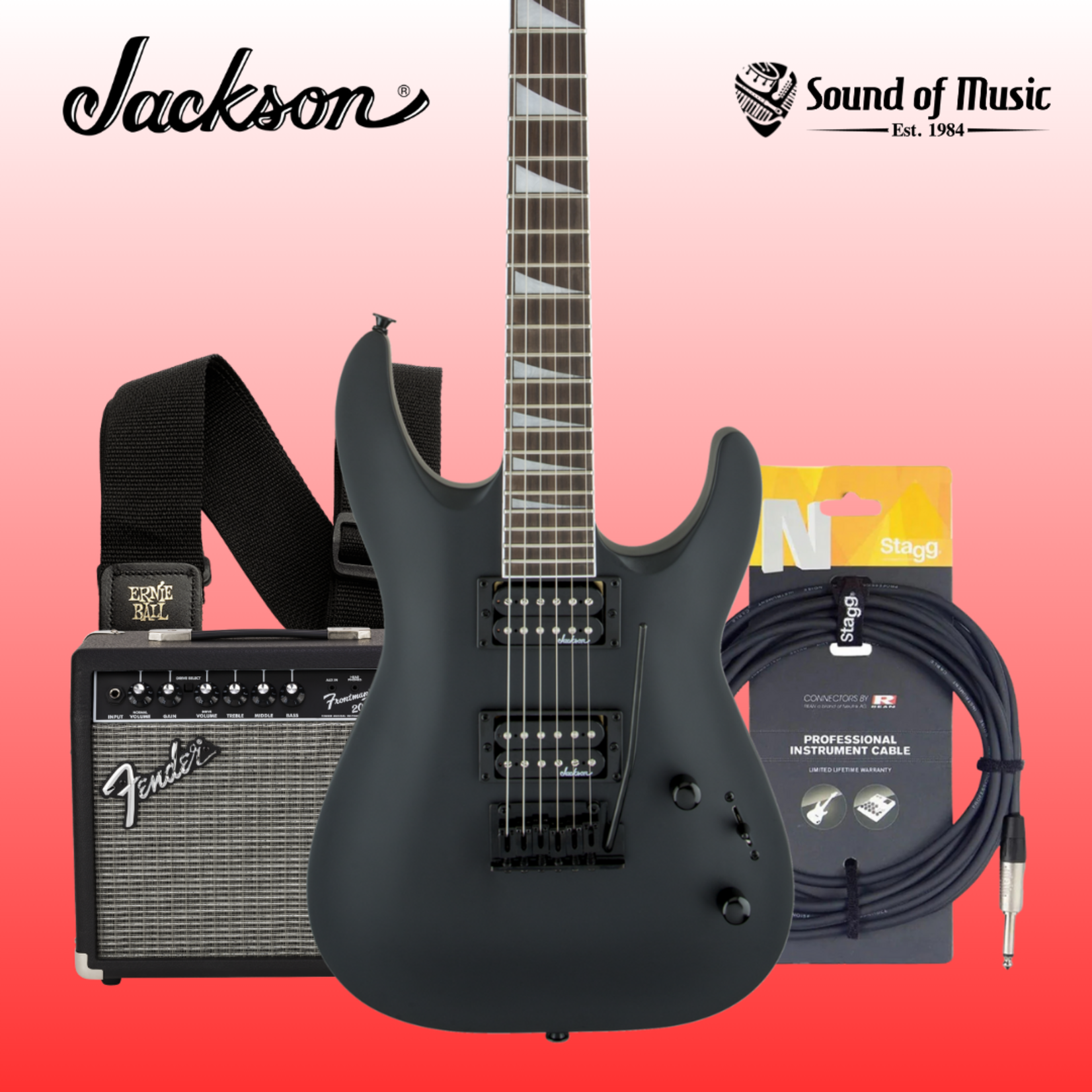 Jackson JS22 DKA Bundle W/Amp, Cable & Strap - Satin Black