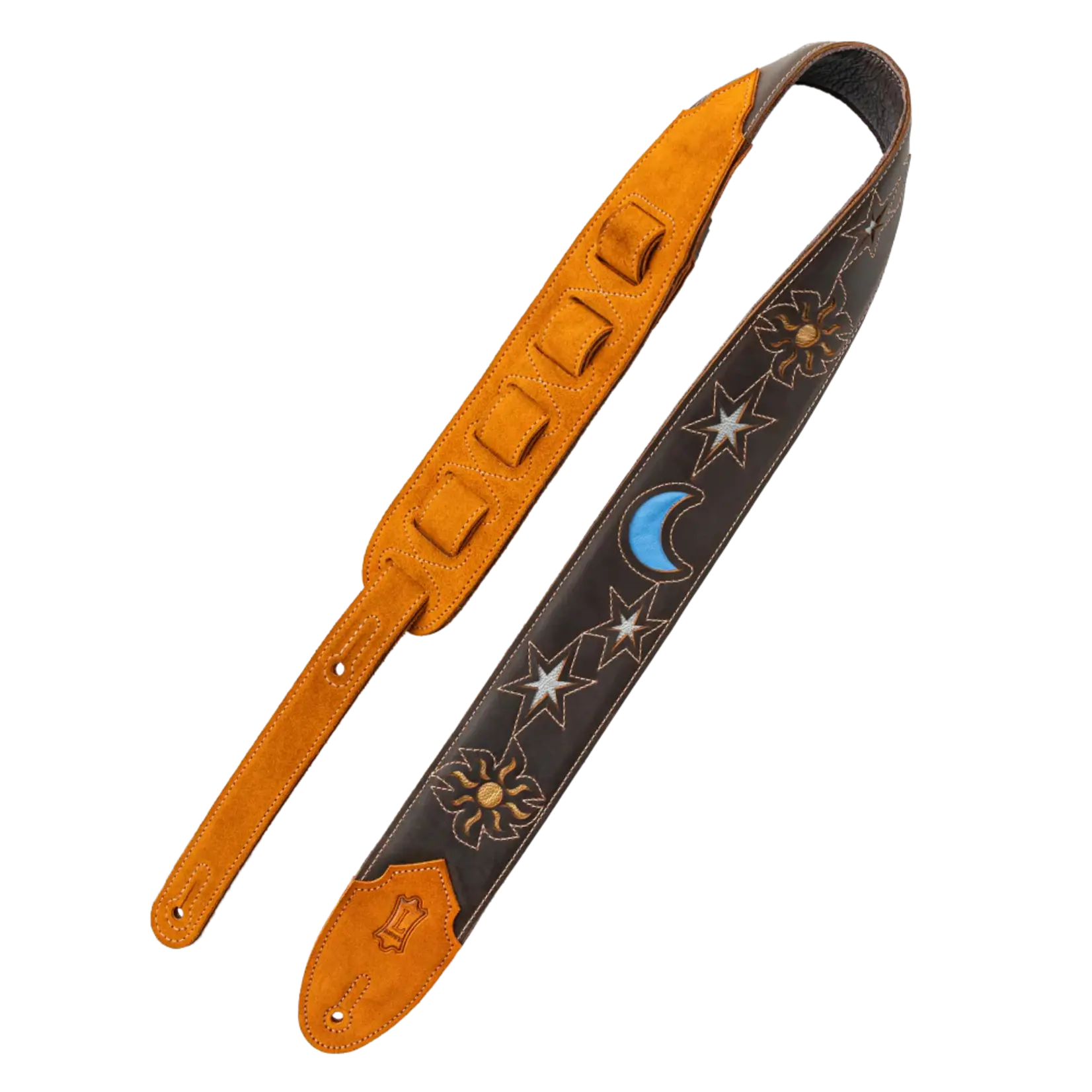Levy's Sunbird Series 2.5" Leather Guitar Strap - Dark Brown Sun and Moon