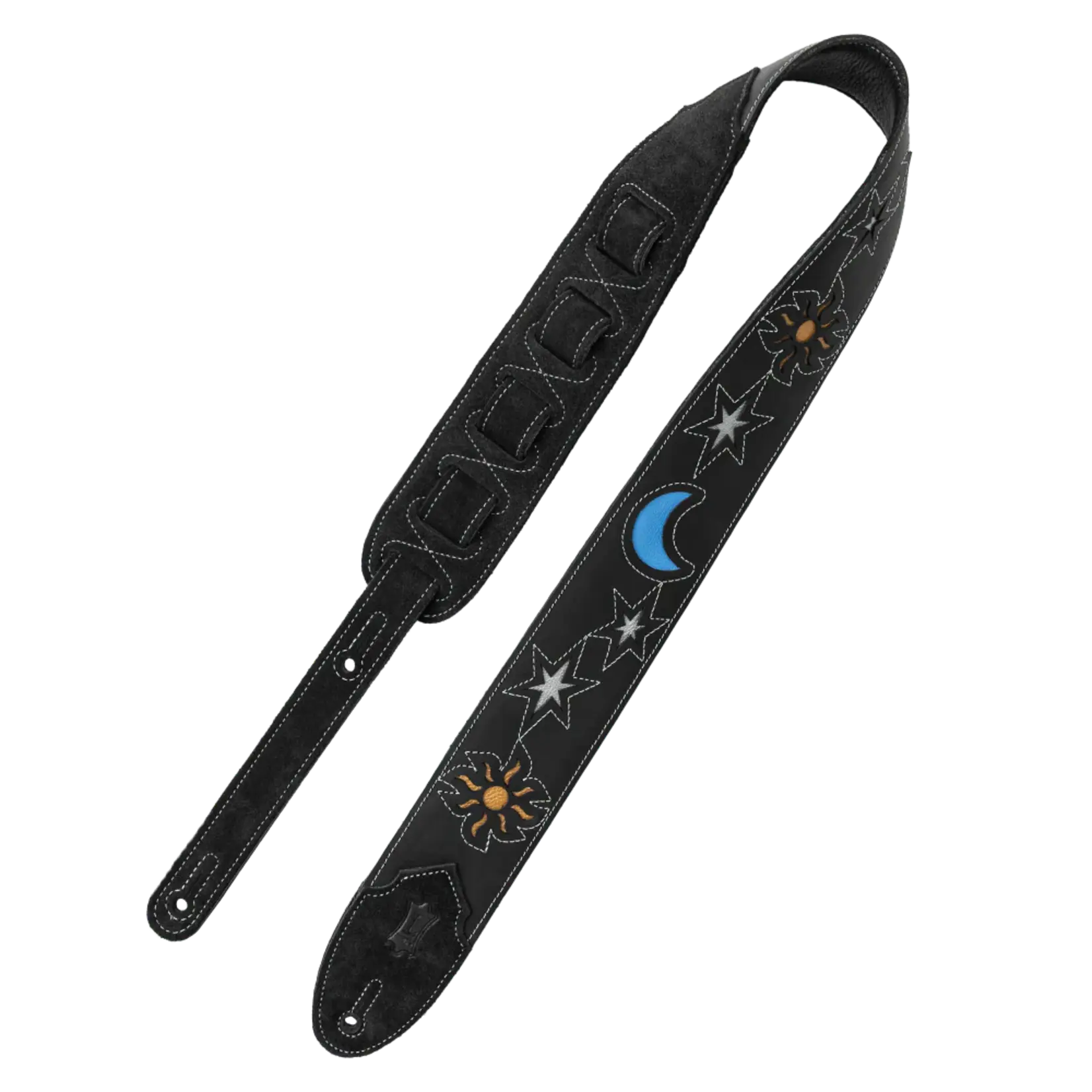 Levy's Sunbird Series 2.5" Leather Guitar Strap - Black Sun and Moon