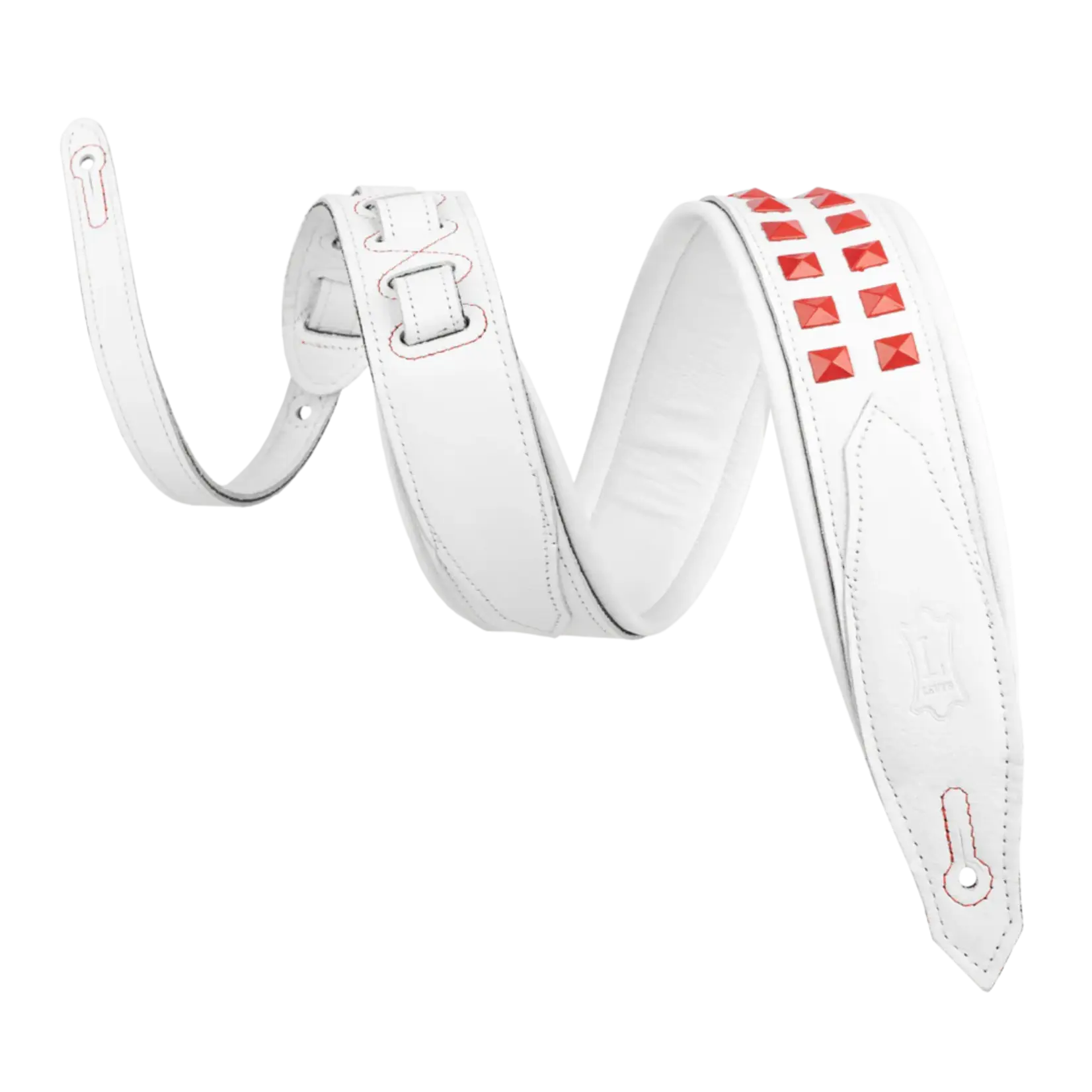 Levy's 2.5" Rebel Leather Series Guitar Strap - White Leather W/ Red Studs