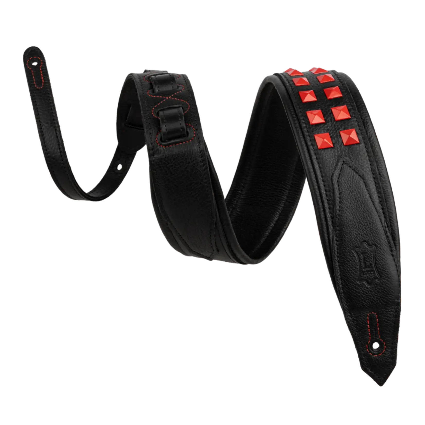 Levy's 2.5" Rebel Leather Series Guitar Strap - Black Leather W/ Red Studs