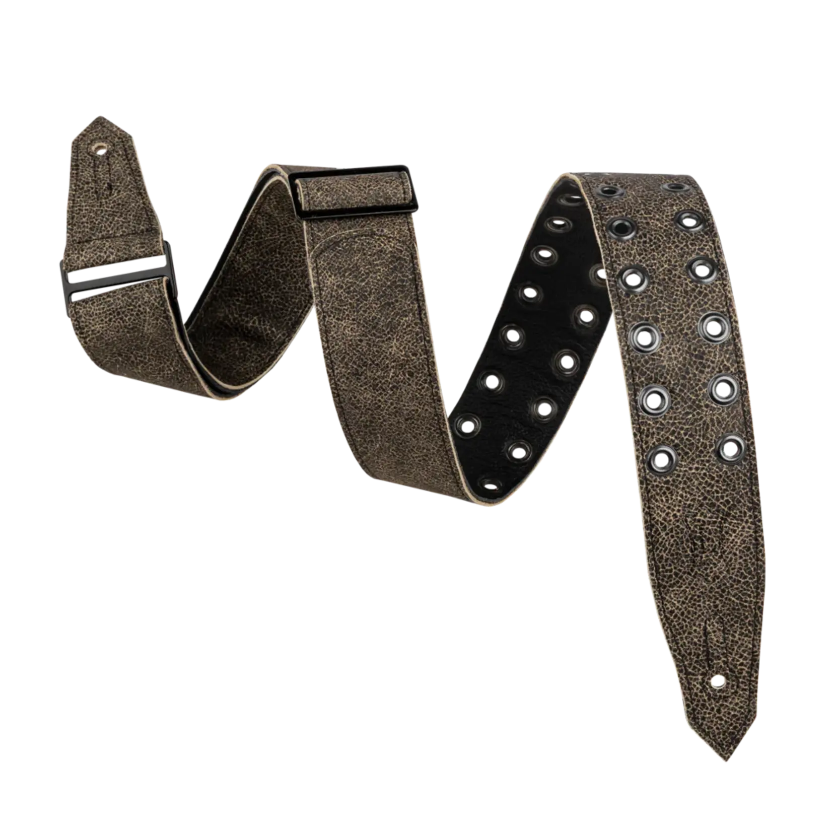 Levy's Rebel Leather Series Guitar Strap - Distressed Black W/Black Eyelets