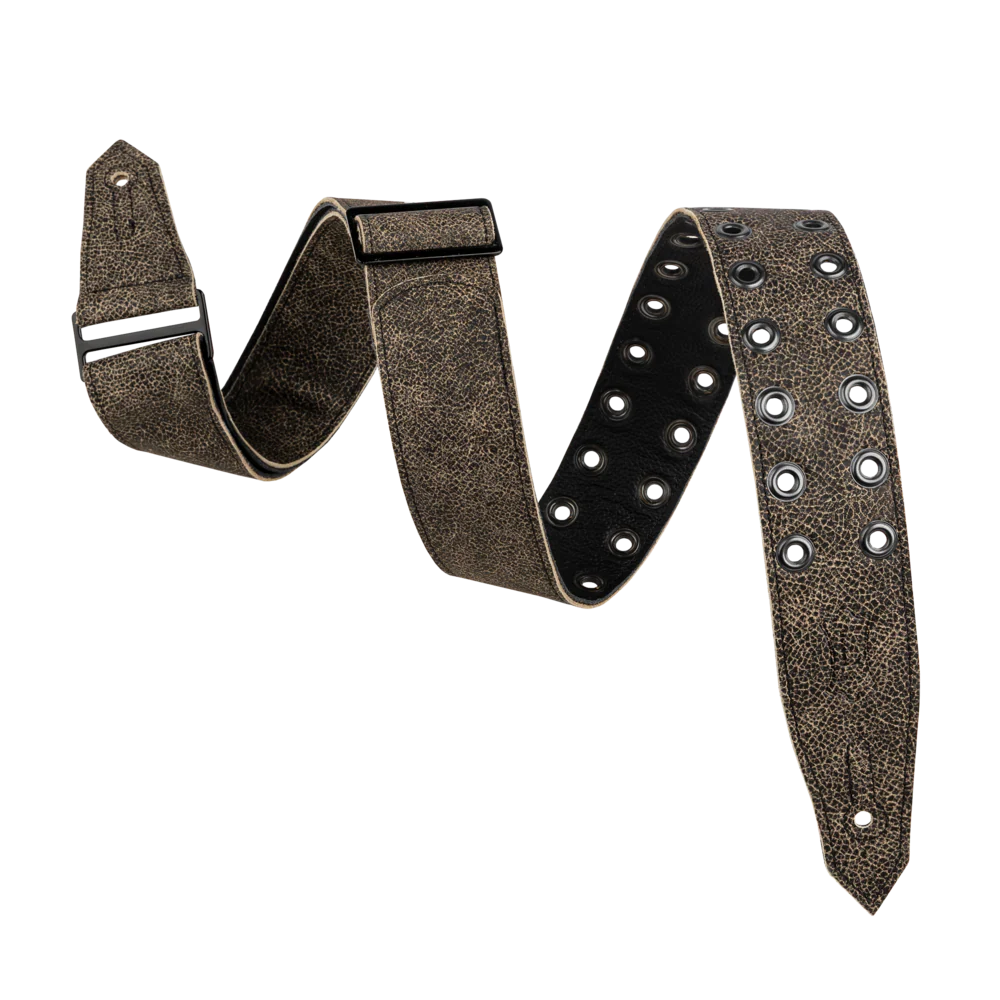 Levy's Rebel Leather Series Guitar Strap - Distressed Black W/Black Eyelets