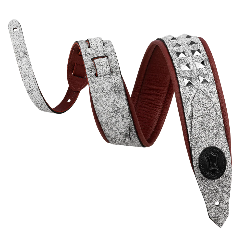 Levy's M80GRPDX-WHT Rebel Series Leather Strap - Cracked White W/Silver Studs