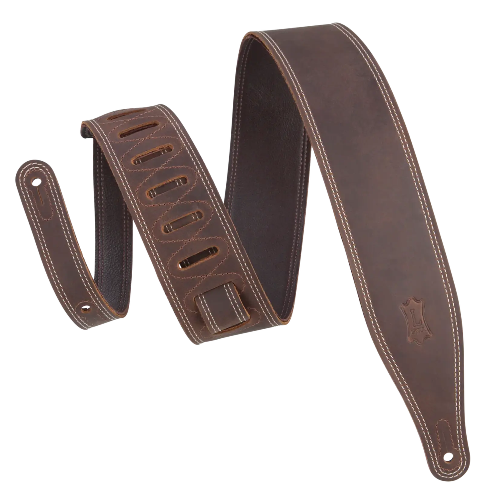 Levy's M17BDS-DBR Like Butter Double Stitch Guitar Strap - Dark Brown