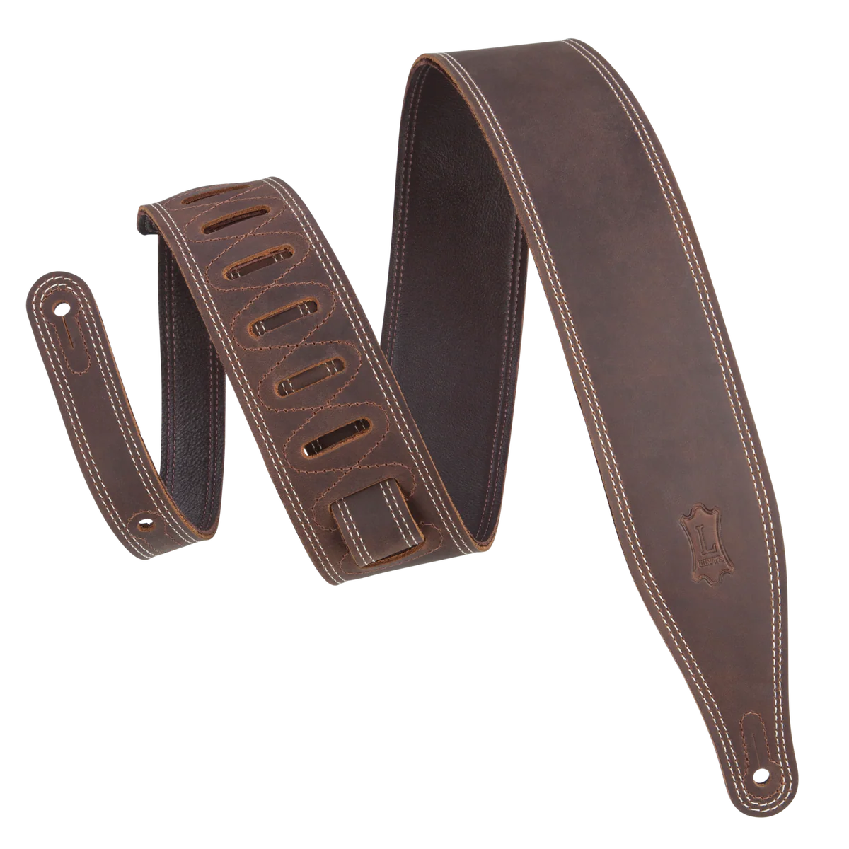 Levy's M17BDS-DBR Like Butter Double Stitch Guitar Strap - Dark Brown