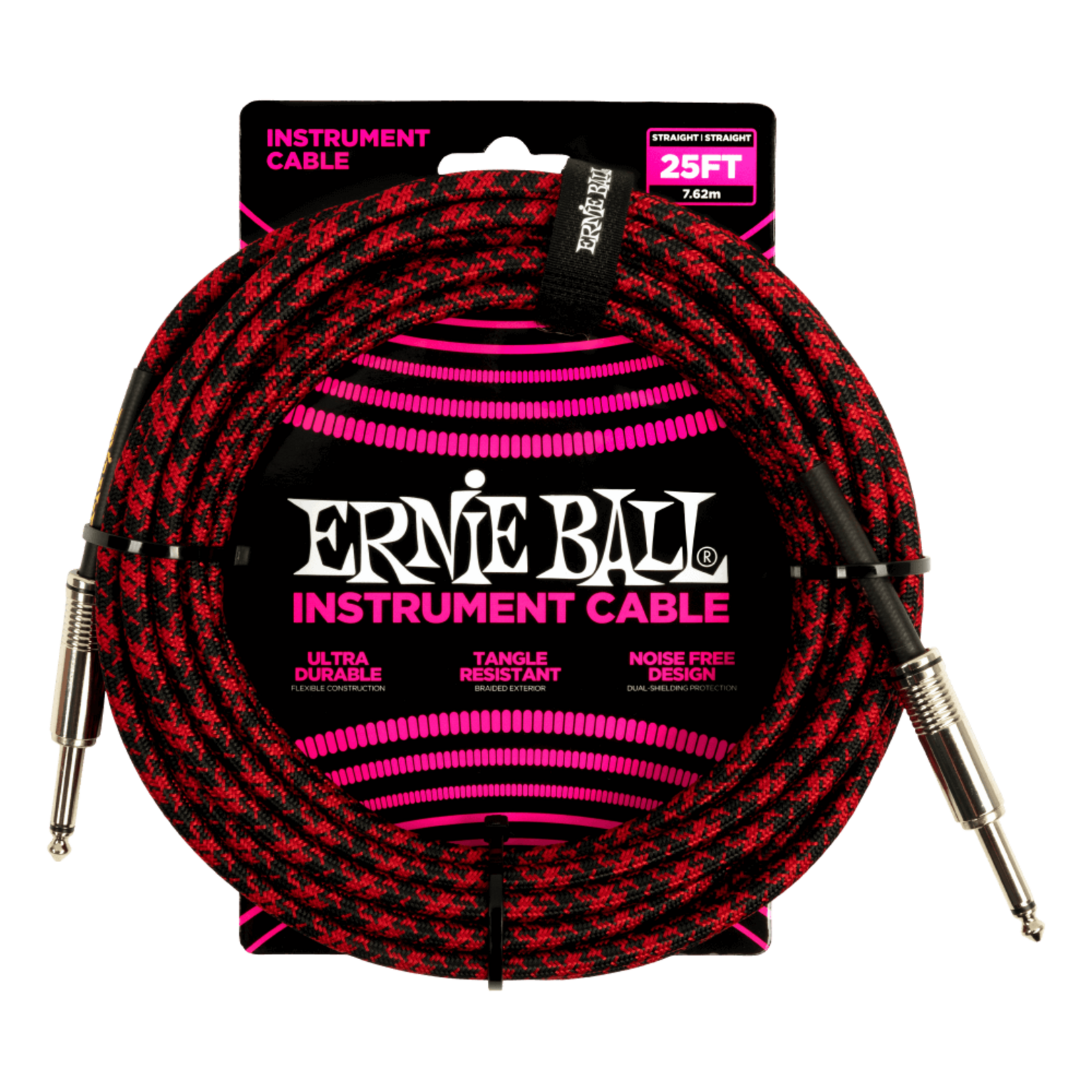 Ernie Ball Braided Instrument Cable Straight Straight 25ft - Red/Black