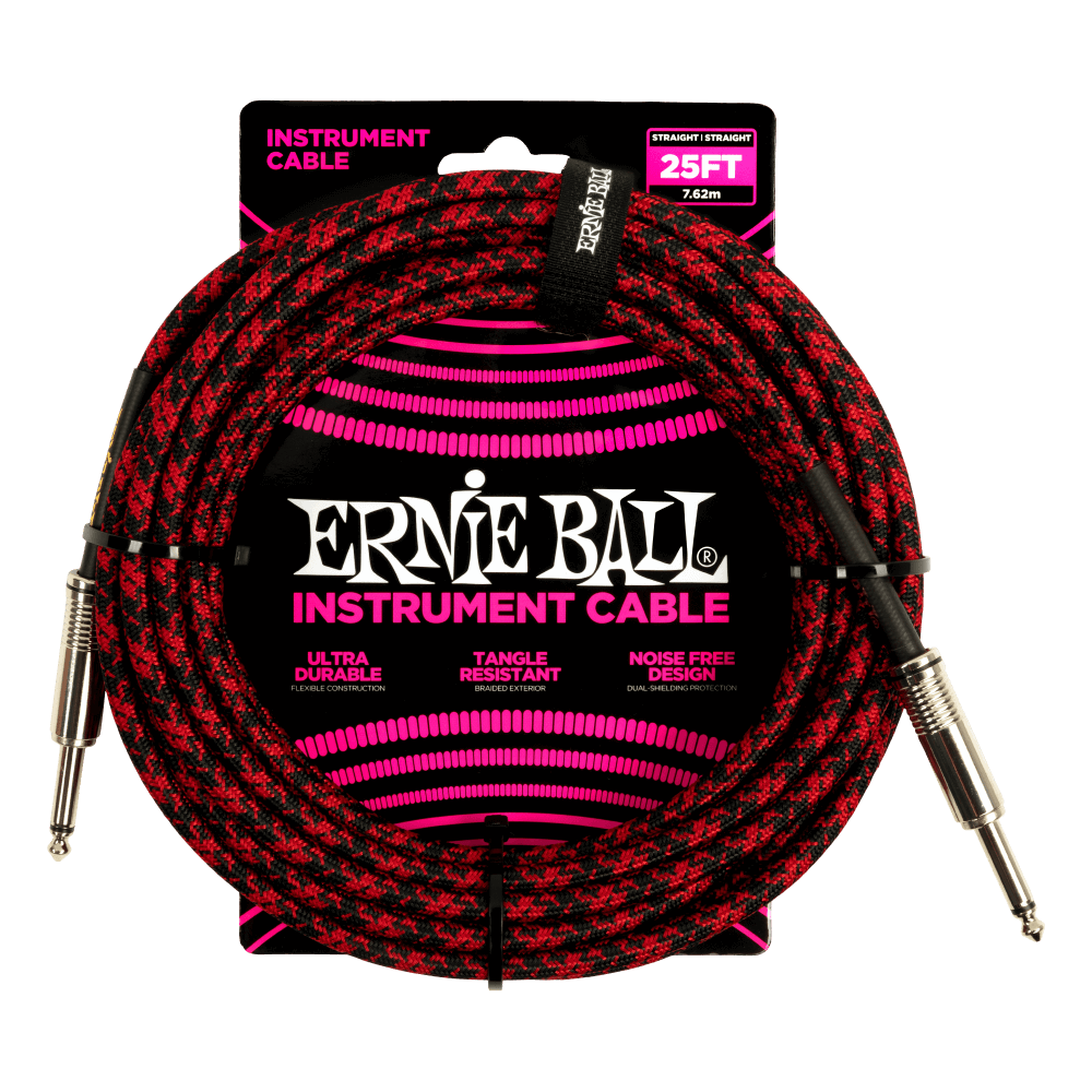 Ernie Ball Braided Instrument Cable Straight Straight 25ft - Red/Black