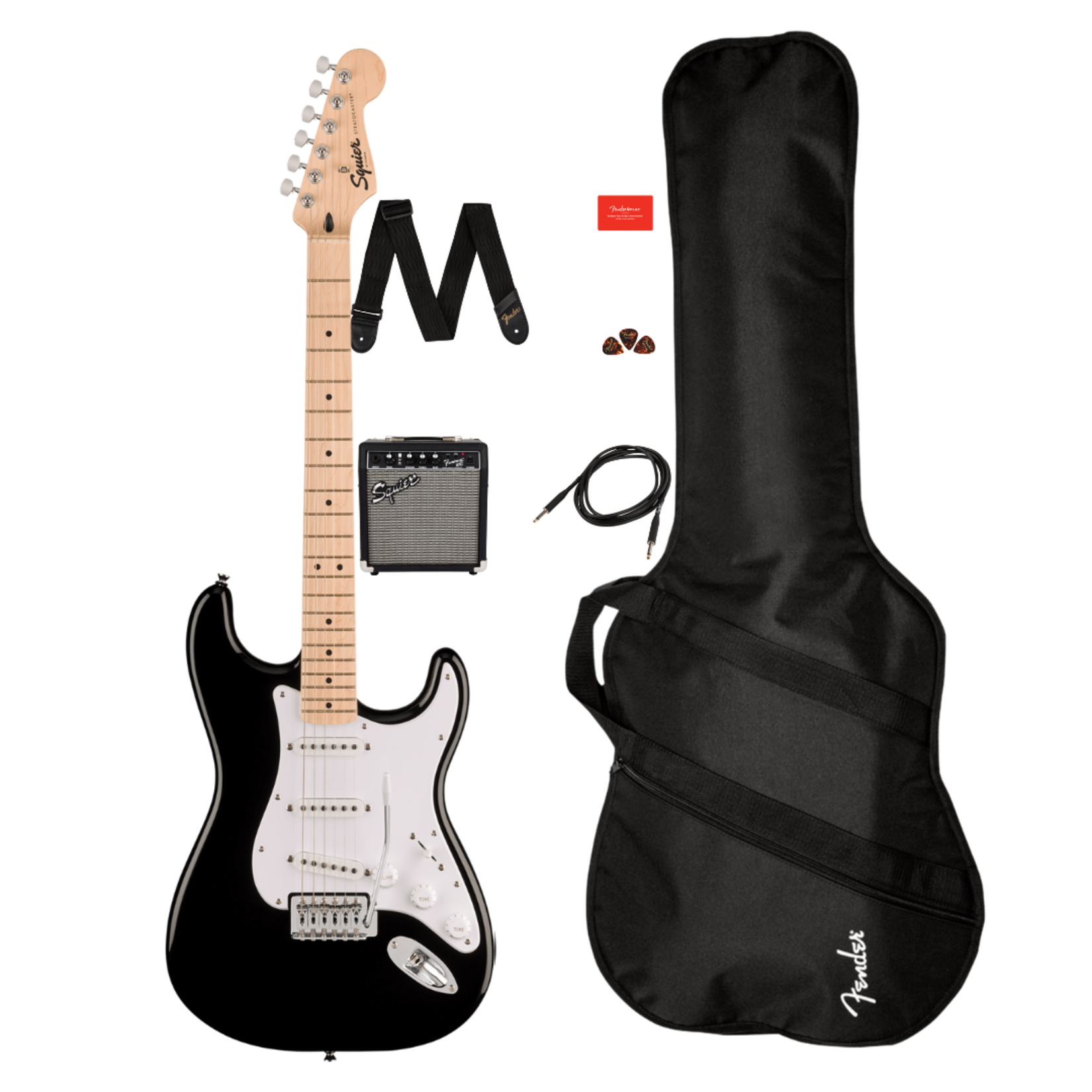 Squier Sonic® Stratocaster Pack, Maple Fingerboard W/ Gig Bag & Amp - Black