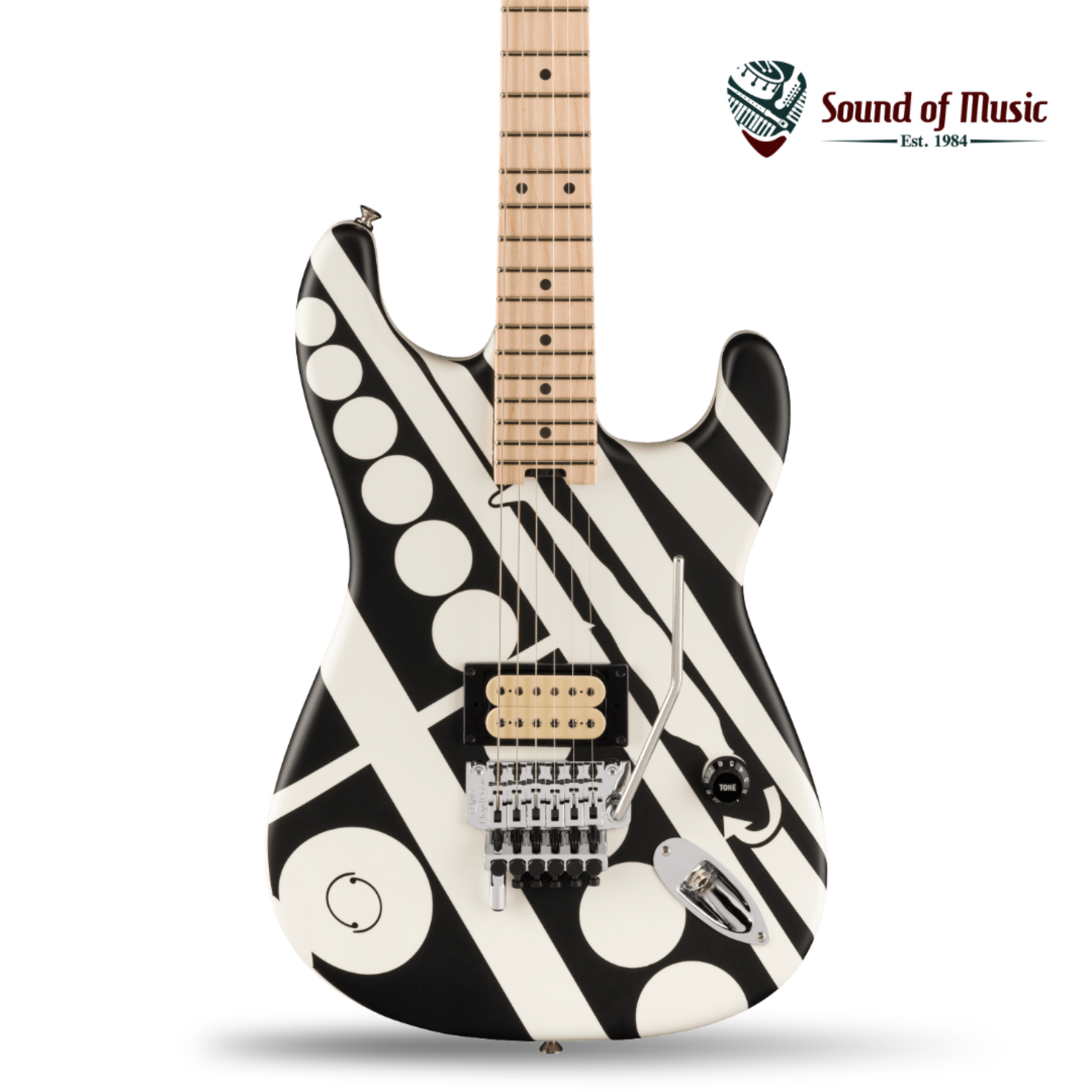 EVH Striped Series Circles, Maple Fingerboard W/Gig Bag - White and Black