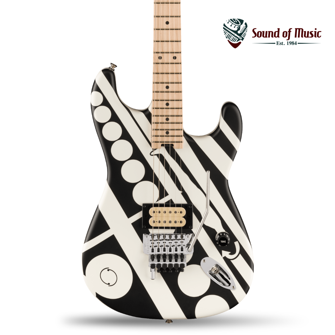 EVH Striped Series Circles, Maple Fingerboard W/Gig Bag - White and Black