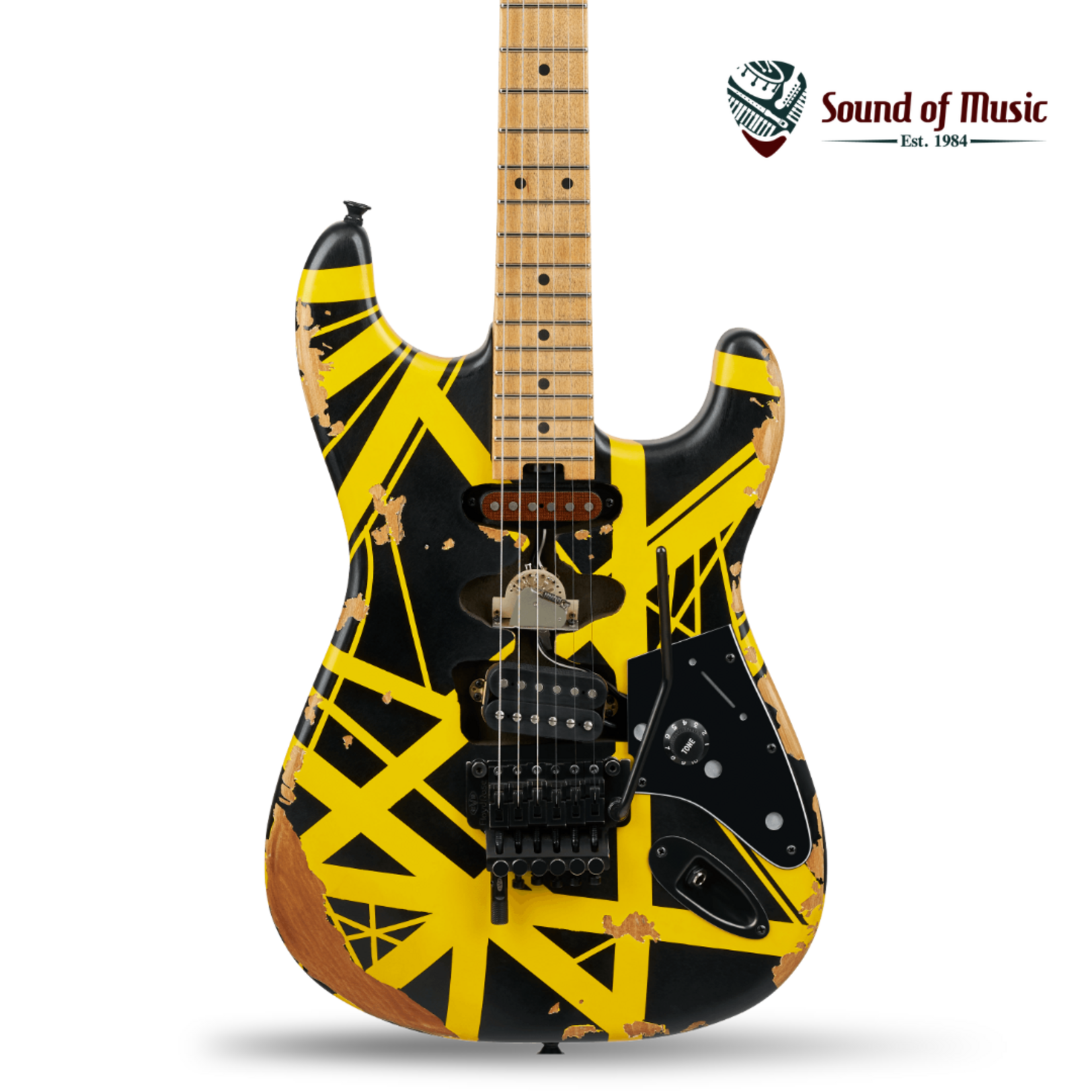 EVH Limited Edition Striped Series Frankenstein™ Frankie, Maple Fingerboard - Black with Yellow Stripes, Aged