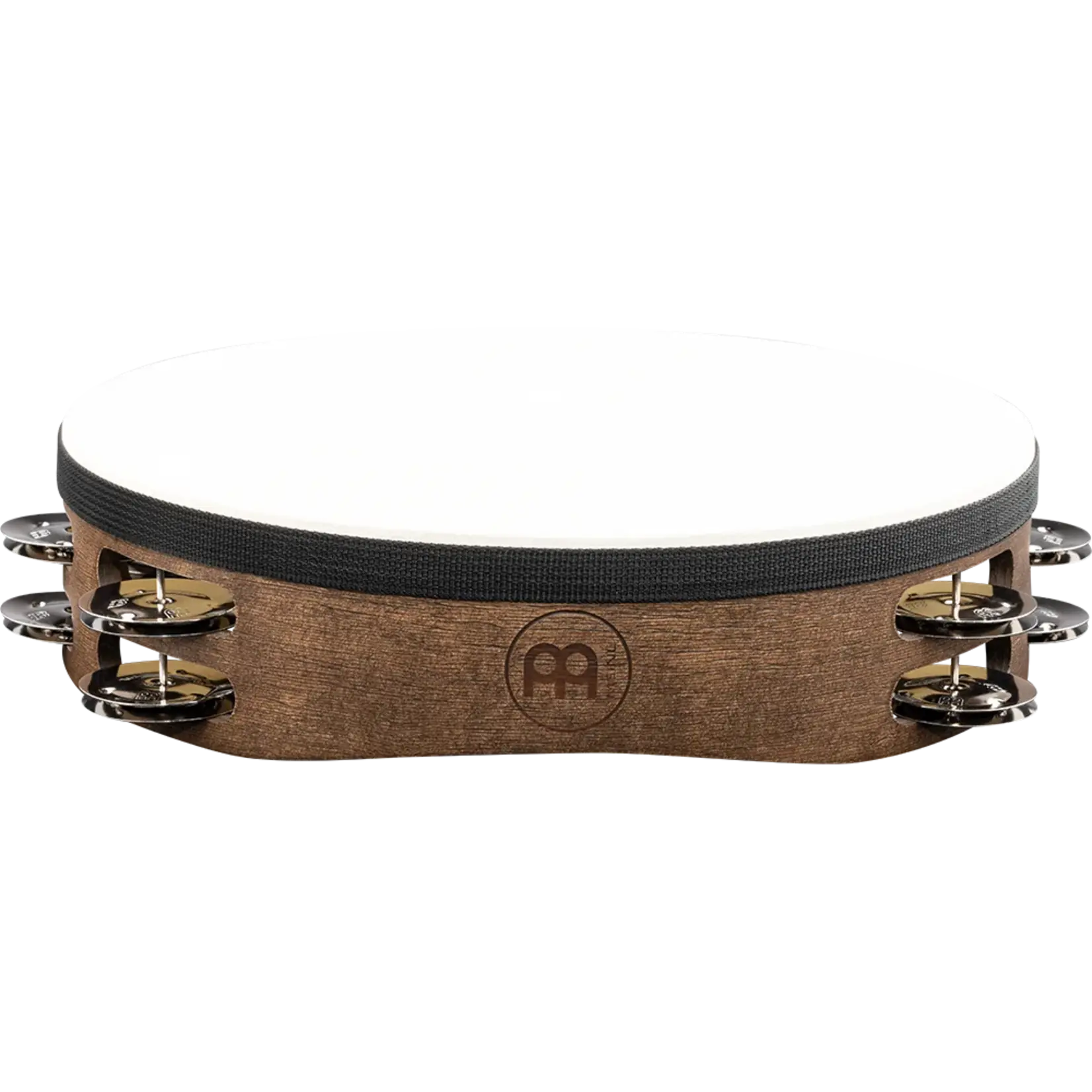 Meinl Percussion TAH2WB Headed Wood Tambourine - Double Row, Steel Jingles