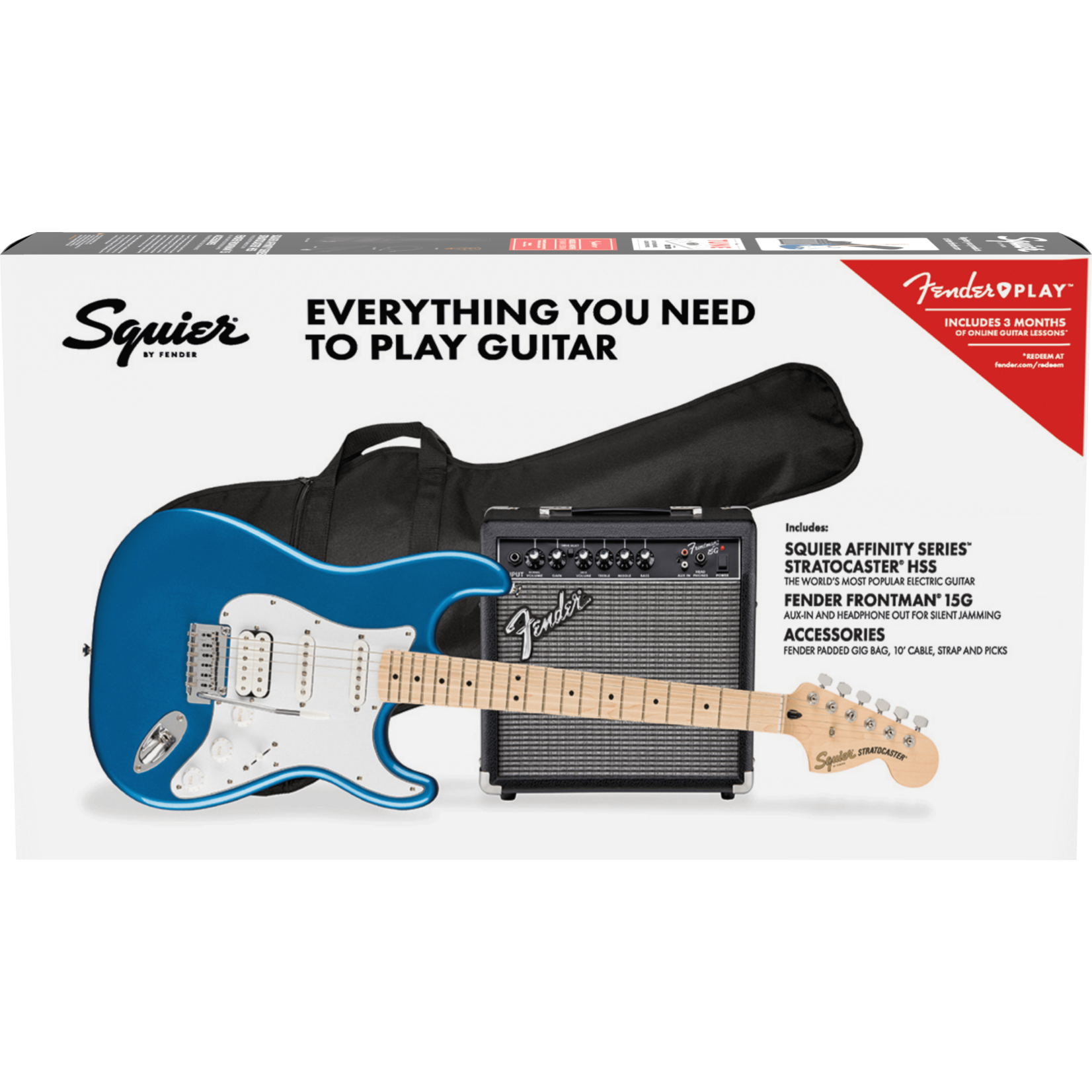 Squier Affinity Series® Stratocaster® HSS Pack W/Gig Bag & Amp - Lake Placid Blue