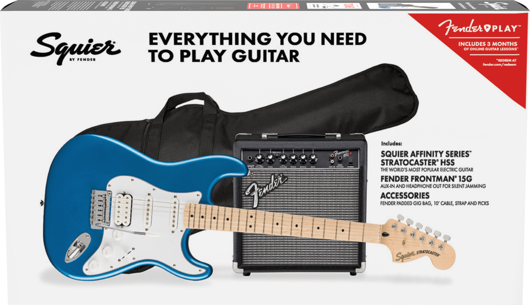 Squier Affinity Series® Stratocaster® HSS Pack W/Gig Bag & Amp - Lake Placid Blue